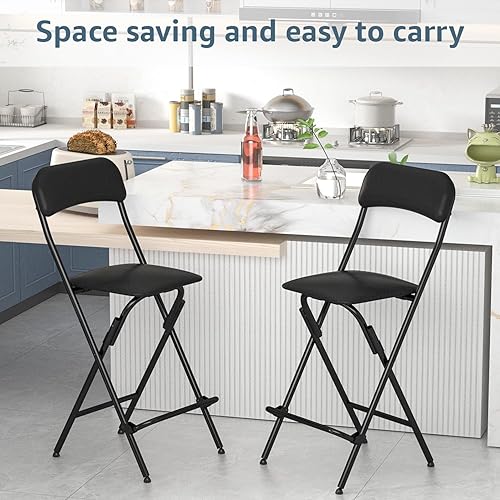 Miniatura 8 de V&LX Taburete de bar plegable con respaldo de cuero, acolchado portátil, plegable, altura de mostrador, taburete plegable para cocina, bar, paquete