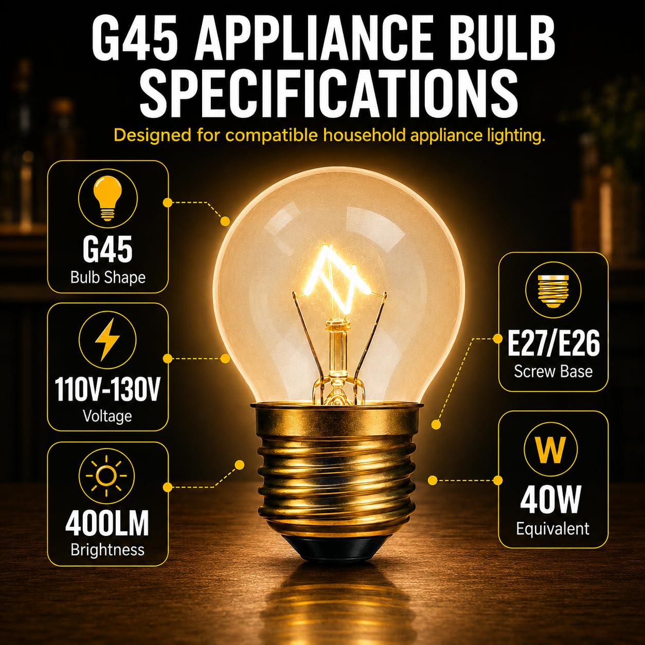 Visther Lot de 2 ampoules G45 de 40 W à haute température de 300 ℃ pour four, réfrigérateur, micro-ondes, culot moyen E26, 110 à 130 V, intensité variable