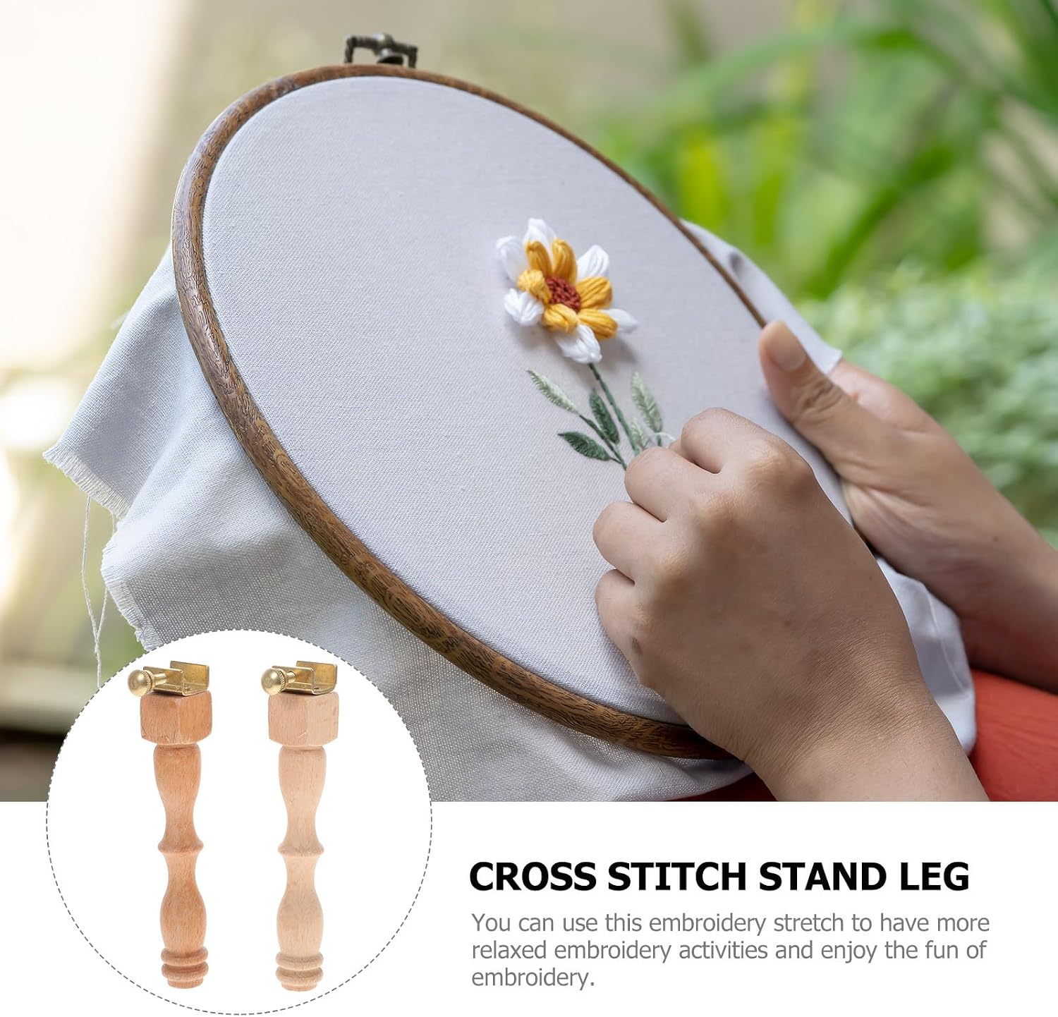 BELLIFFY 2 Sets Embroidery Frame Heightening Tool Cross Stitch Bracket with Screws Portable Wood Legs for Home Needlework Craft Support