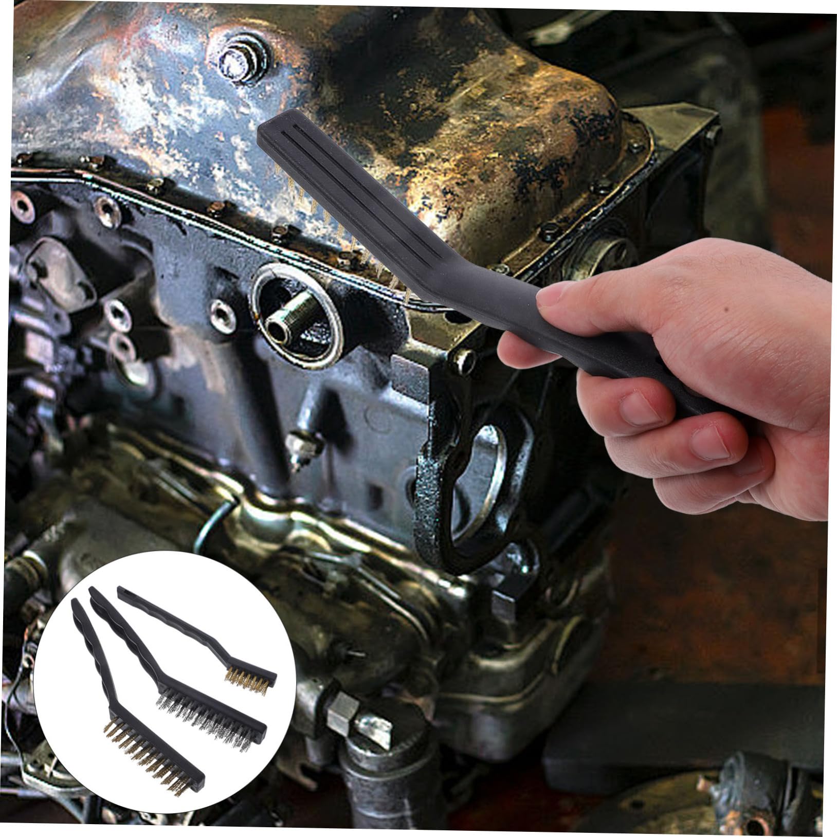 Unomor 2 Sets 7'' Brass 9'' Stainless Steel Wire Brush Set Groove Cleaner Detailing Brush for Kitchen Bathroom Automotive