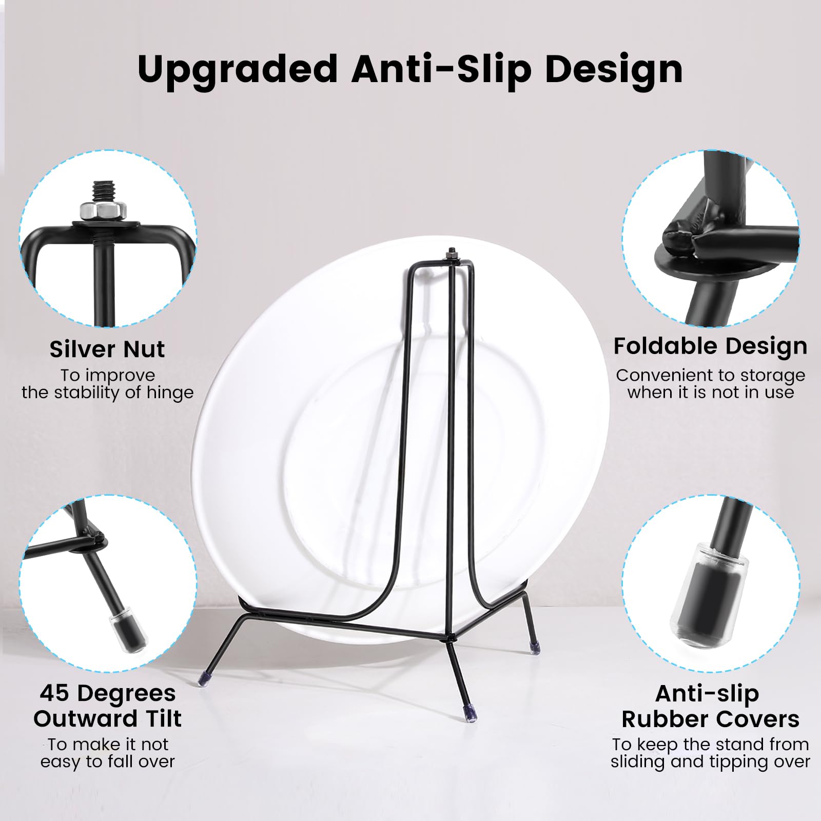 Supports Assiettes Fasunry Lot De 6 - Noirs 10cm 15cm 20cm Pour Déco Et Cadres