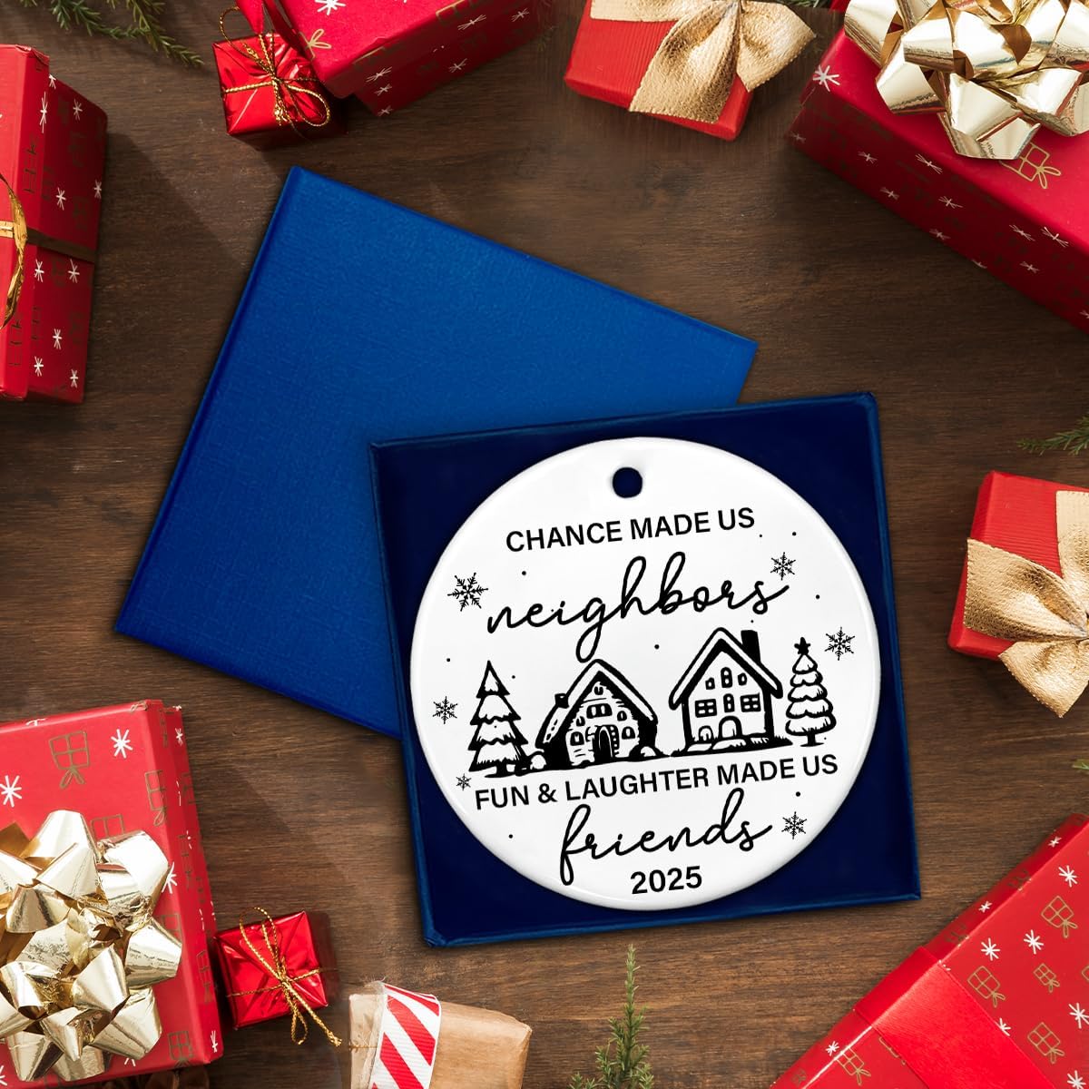 Neighbor Gifts Christmas Ornaments 2025, Friendship Gifts for Neighbors Friends Ceramic Hanging Ornament for Xmas Tree Decorations Holiday Present - Image 6