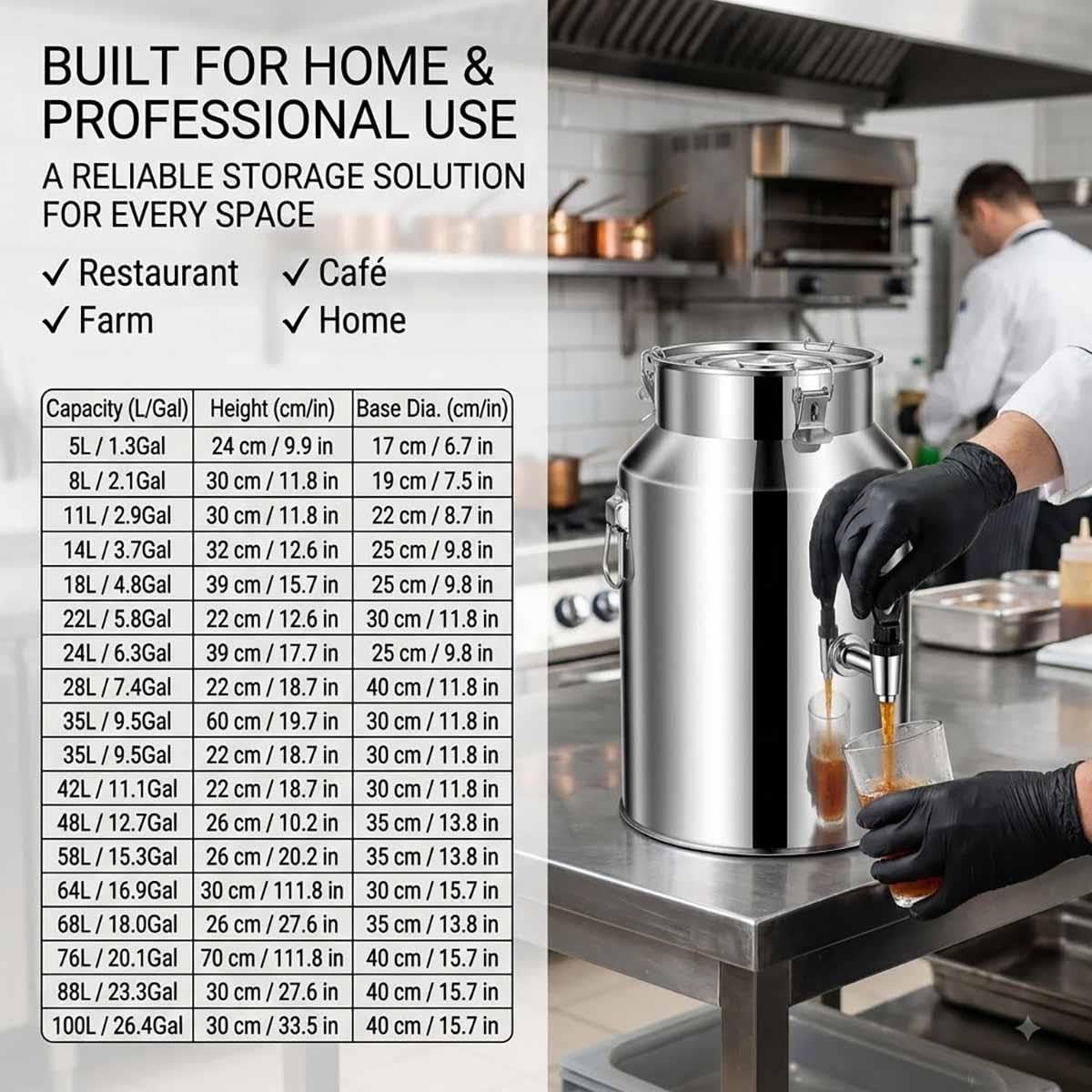 Jarra De Leche Acero Inoxidable 304 Recipiente Lácteo Cántara De Alimentos | Cubo Hermético Con Tapa A Prueba De Fugas Asas Soldadas Para Guardar Harina Queso Ghee Sólidos(Without faucet,58L)