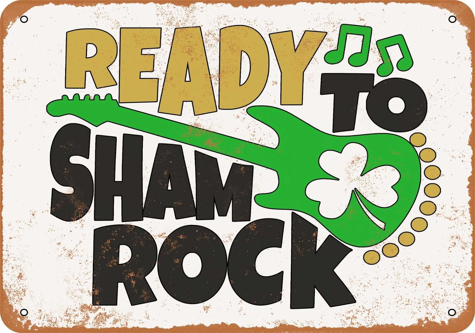 Miaomansenstore Metal Sign - Ready To Shamrock, Irish Guitar - Vintage Look Home Decor