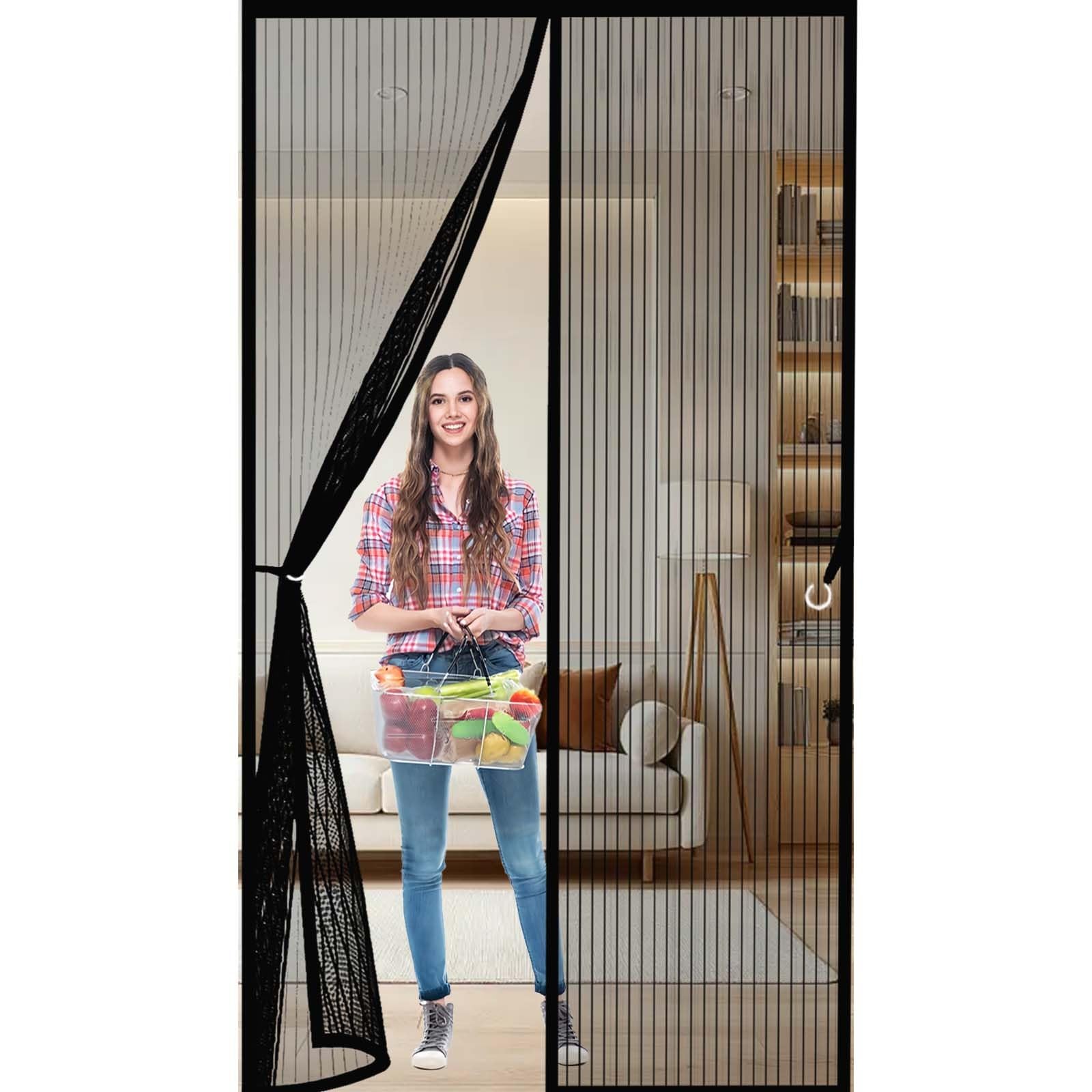 Insect Protection Door No Gap 145x255cm(WidthxHigh) Durable, Keeps Bugs Out, Kid and Pet Friendly Screen Doors with Magnets Hundreds of Sizes, Lets Fresh Air in, Black