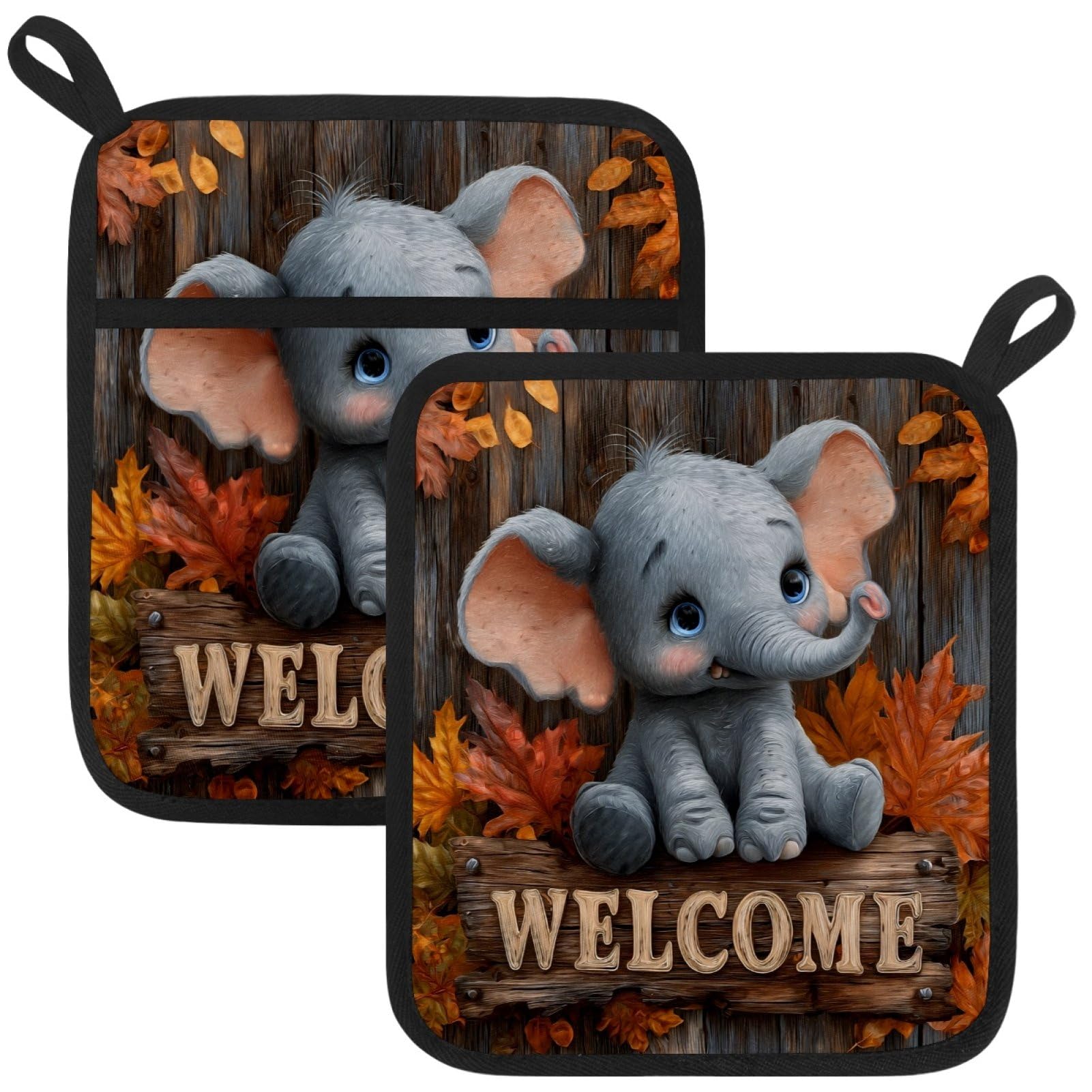 VAPOKF Elephant Heat Resistant Pot Holders, Thick Pot Holders Pad with Hanging Loop for Kitchen, Oven Cloth Pads for Kitchen Baking Microwave Oven