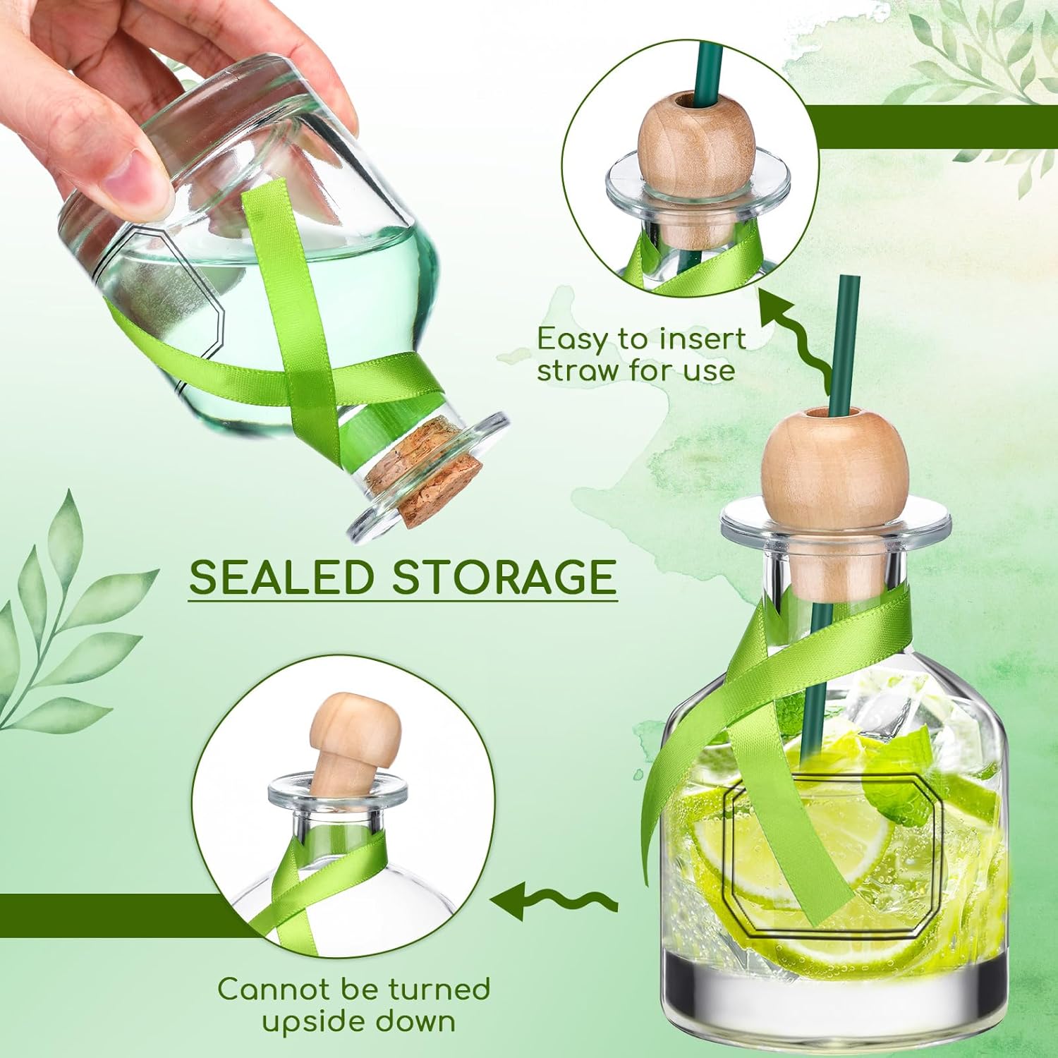 Hushee 12 Pcs 5oz/ 150ml Empty Patron Bottles with Straw Mini Tequila Bottles for Drinks Reusable Shot Glass Cups with Green Ribbon for Wedding Party Favor Personalized Decoration