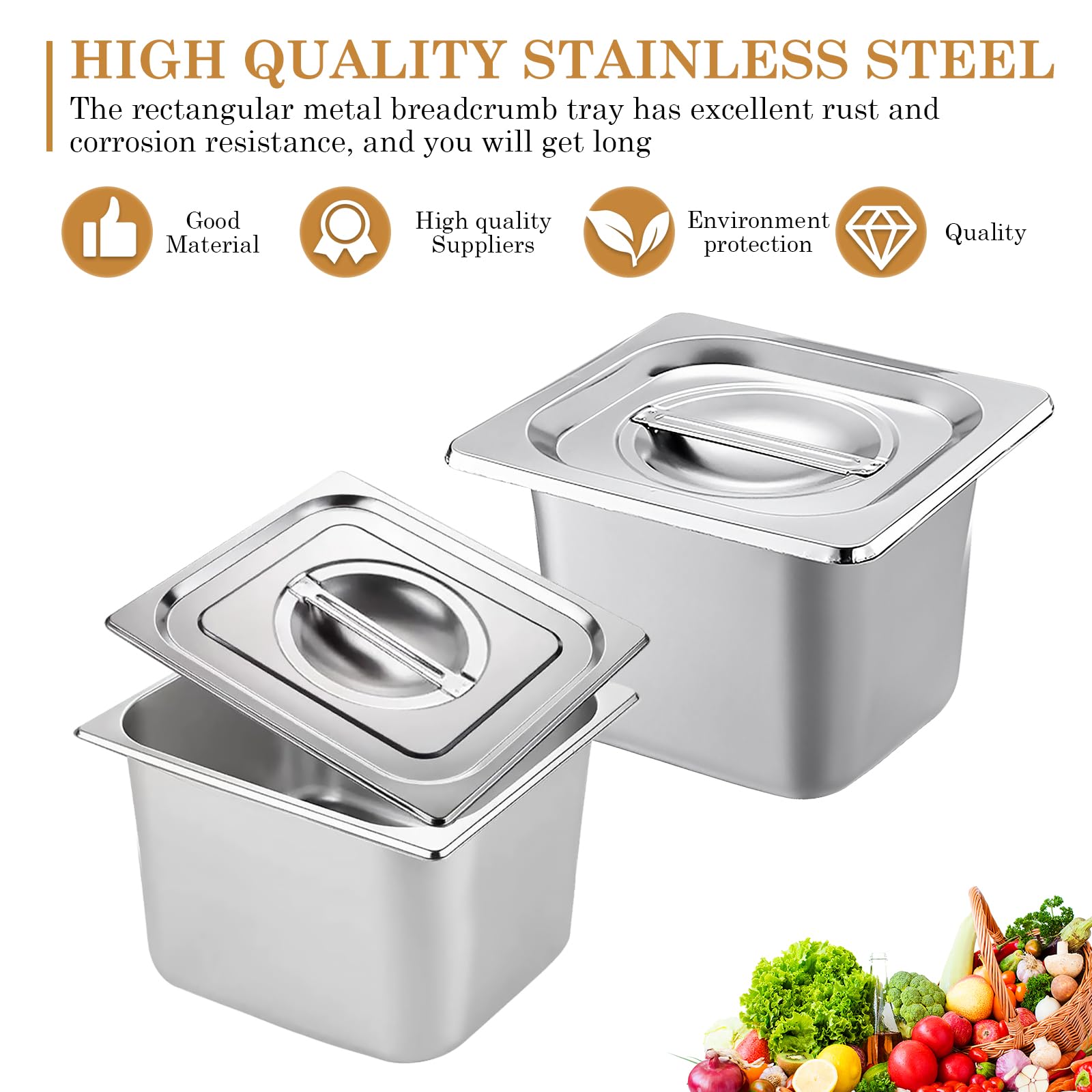 BYZESTY Juego de 4 recipientes GN de 1/6 – 15 cm de altura de acero inoxidable con tapa, recipientes gastronorm para almacenamiento profesional de alimentos