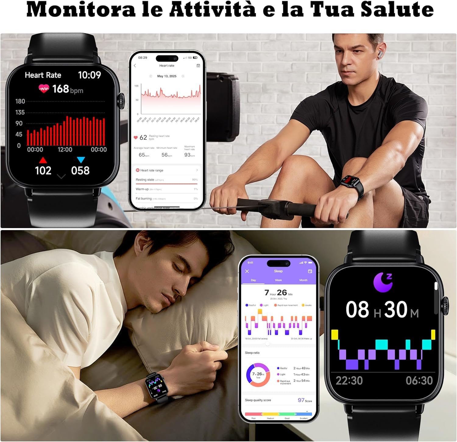 OUKITEL Smartwatch Uomo Donna 1.83" HD, Orologio Intelligente con Chiamate Bluetooth, 100+ Sport, Cardiofrequenzimetro, SpO2, IP68, Controllo Musica/Foto, Notifiche, Fitness Tracker per Android iOS