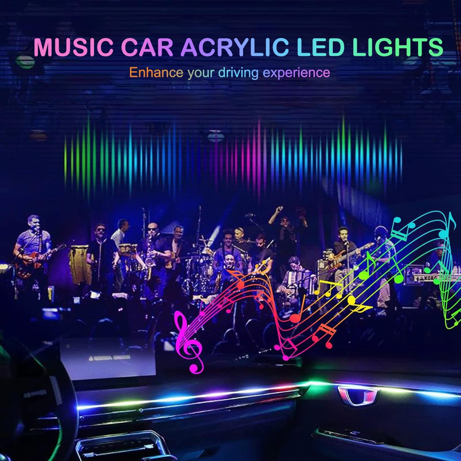 Interior Car LED Strip Lights, RGB 6 in 1 Dynamic Dreamcolor Chasing Acrylic LED Lights for Car, USB Powered Ambient Lighting Kits with Wireless APP, Sound Active Function Car Neon Lights (6 in 1)