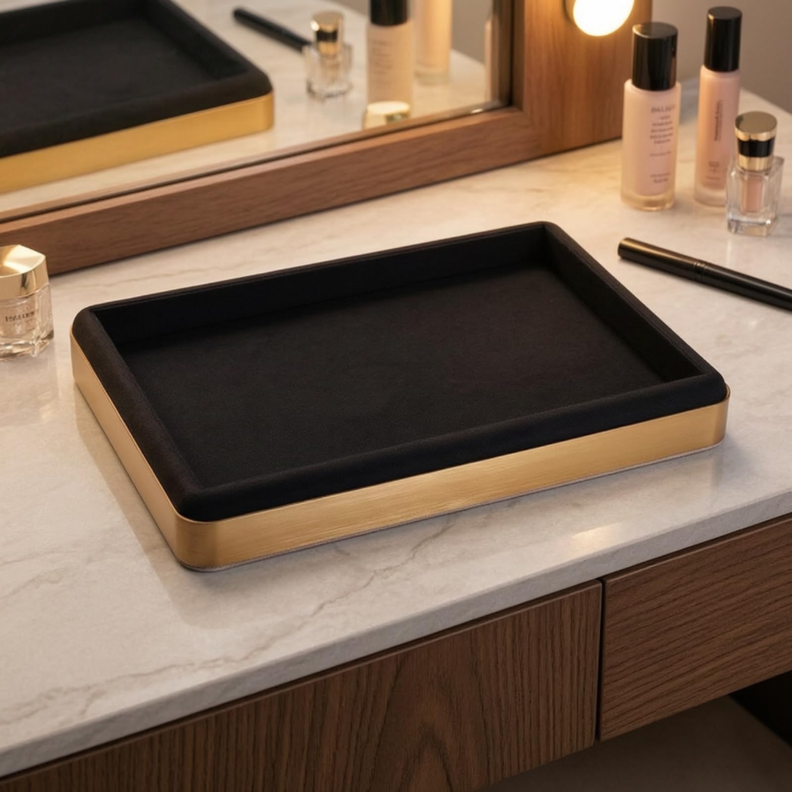 Gralara Plateau Rangement pour Bijoux Élégant, Plateau À Six Compartiments, Noir Élégant