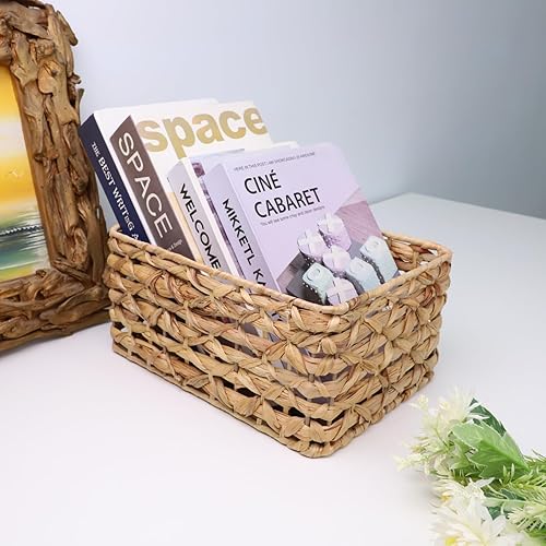 Miniatura 3 de YRMT - Cesta de almacenamiento de jacinto de agua de mimbre para organizar y organizar la canasta decorativa tejida para estantería, despensa,