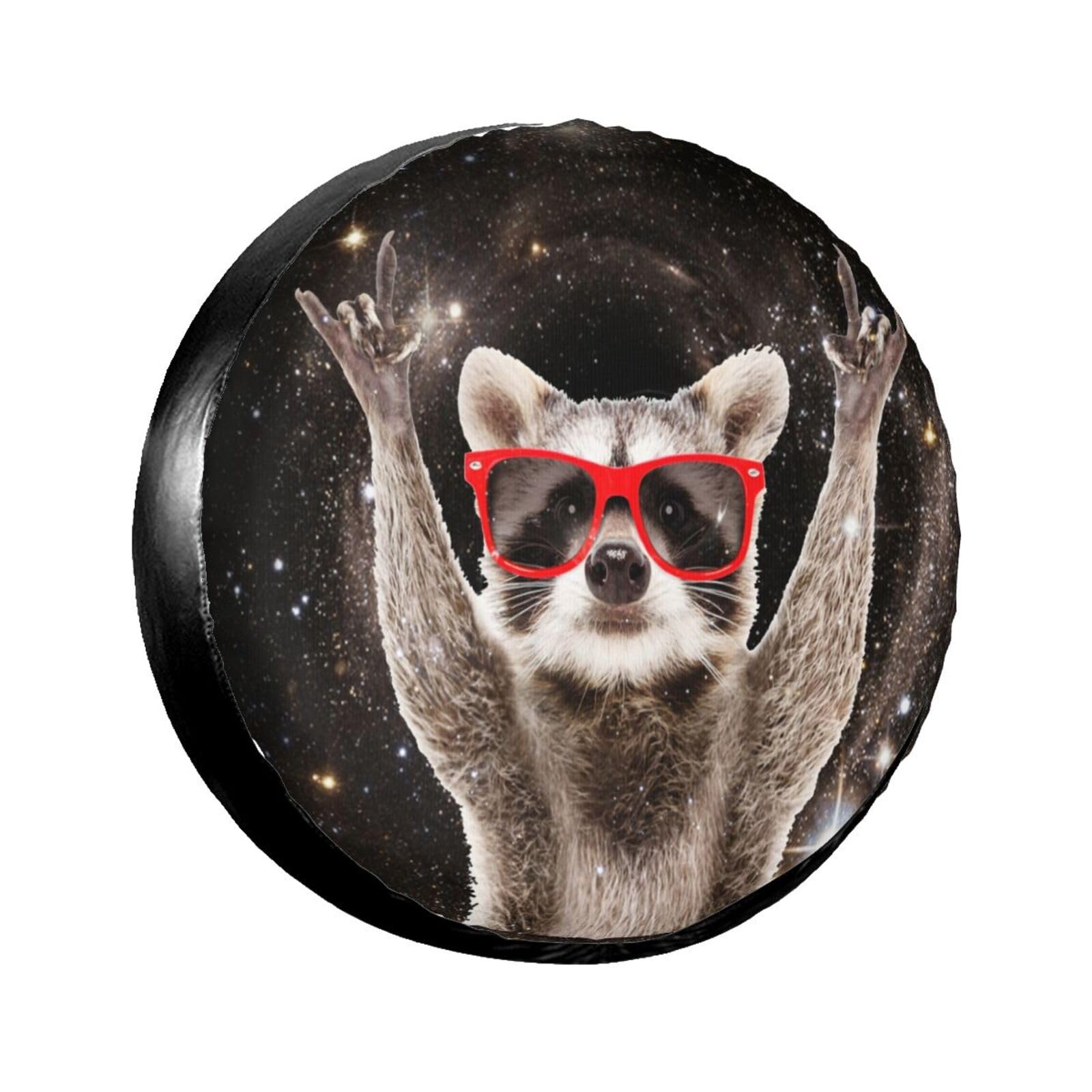 Galaxy Raccoon Spare Tire Cover for Rv Trailer Camper Truck SUV - Cute Raccoon Animal Wheel Protectors Cover Waterproof Fabric for Travel Camping Outdoor,Universal Fit,16 inch