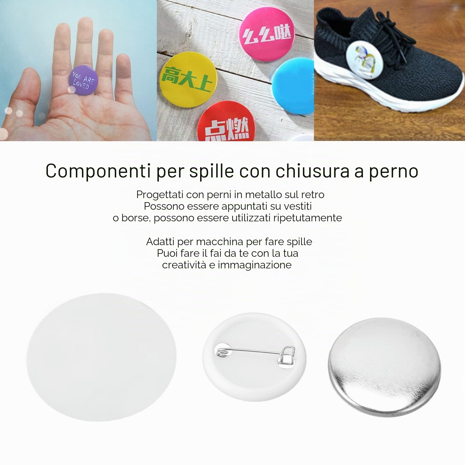 100 Set di Spille Fai-da-te, Parte del Film, Superiore, Inferiore, Copertura del Distintivo per Artigianato, Forniture Artistiche, Macchina per la Creazione di Badge (32 MM)