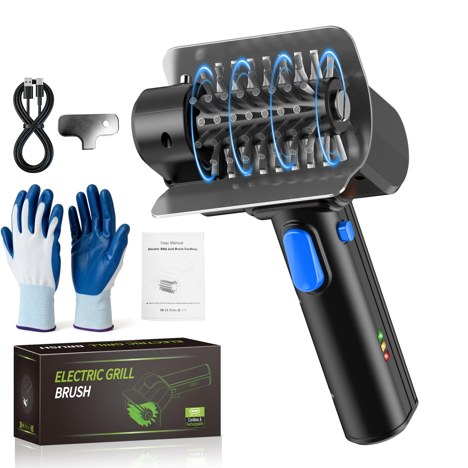 Electric Grill Brush with Dual Safety Lock. Ideal Gift for Men Dad Husband