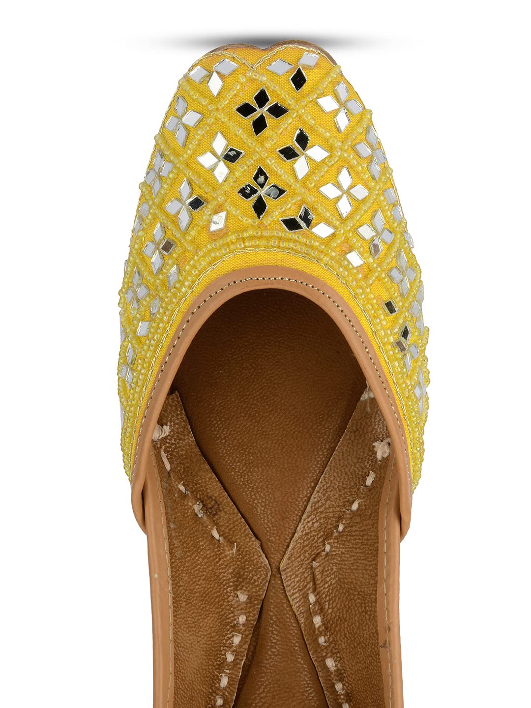 DESI COLOUR Leather Mojari Punjabi Jutti for Women Ethnic Footwear- Mirror (Yellow, Numeric_4) 2