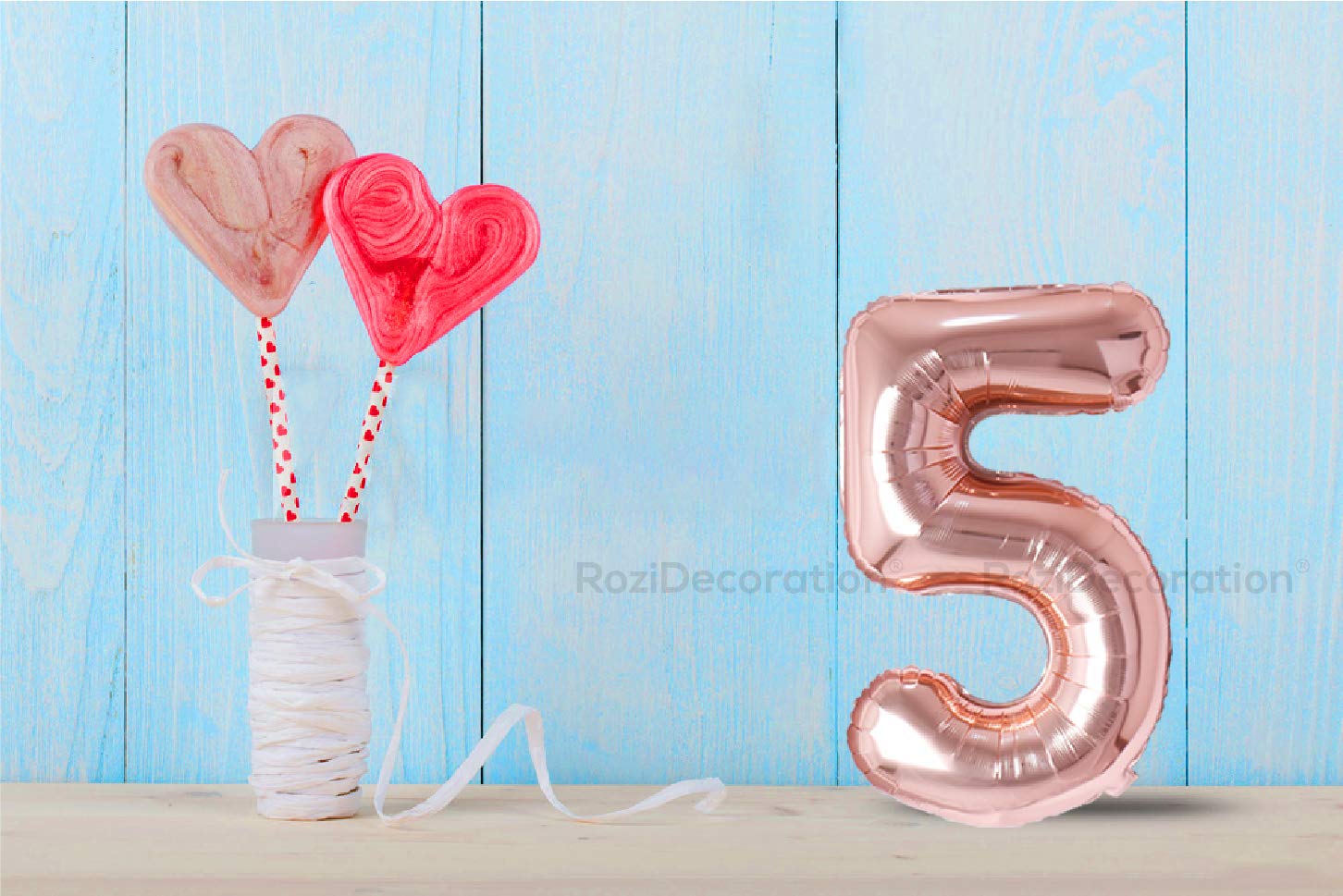 Rozi Decoration Rose Gold Number 5 Foil Balloons β 32 Inch Pack of 2 3