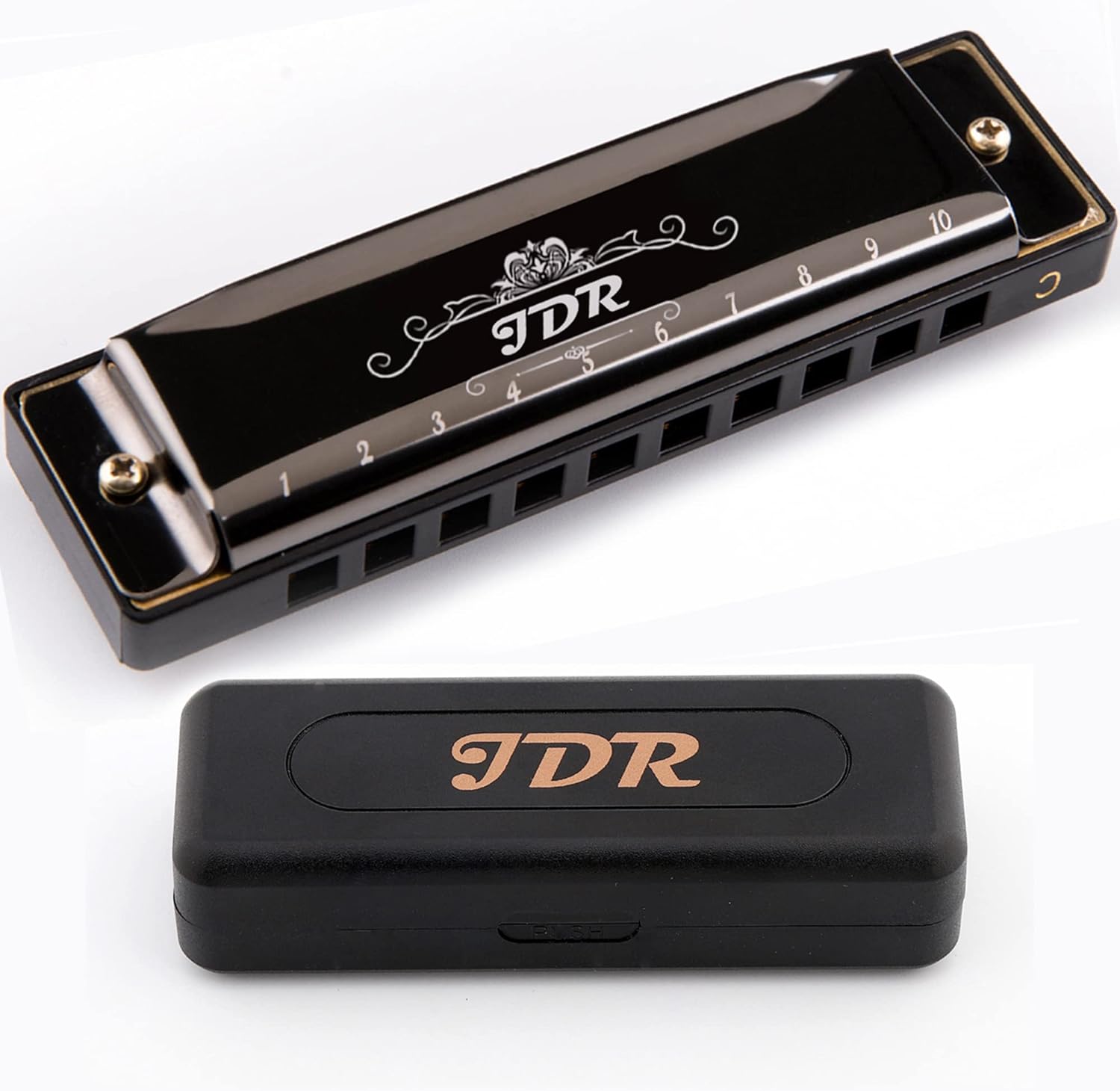 JDR Harmonica C, Blues armonica Key of C 10 Hole 20 Tone with Case Mouth Organ Standard Diatonic for Kids Beginner Adults Professional Player Teacher Parents Students Black New Year Gift