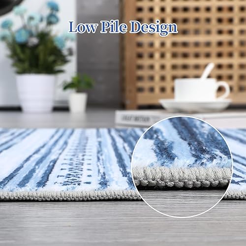 Miniatura 4 de CAREMEE Alfombras bohemias de 2 x 3 pies, alfombras de cocina, antideslizantes, lavables, alfombras de baño, alfombra azul estampada, alfombra