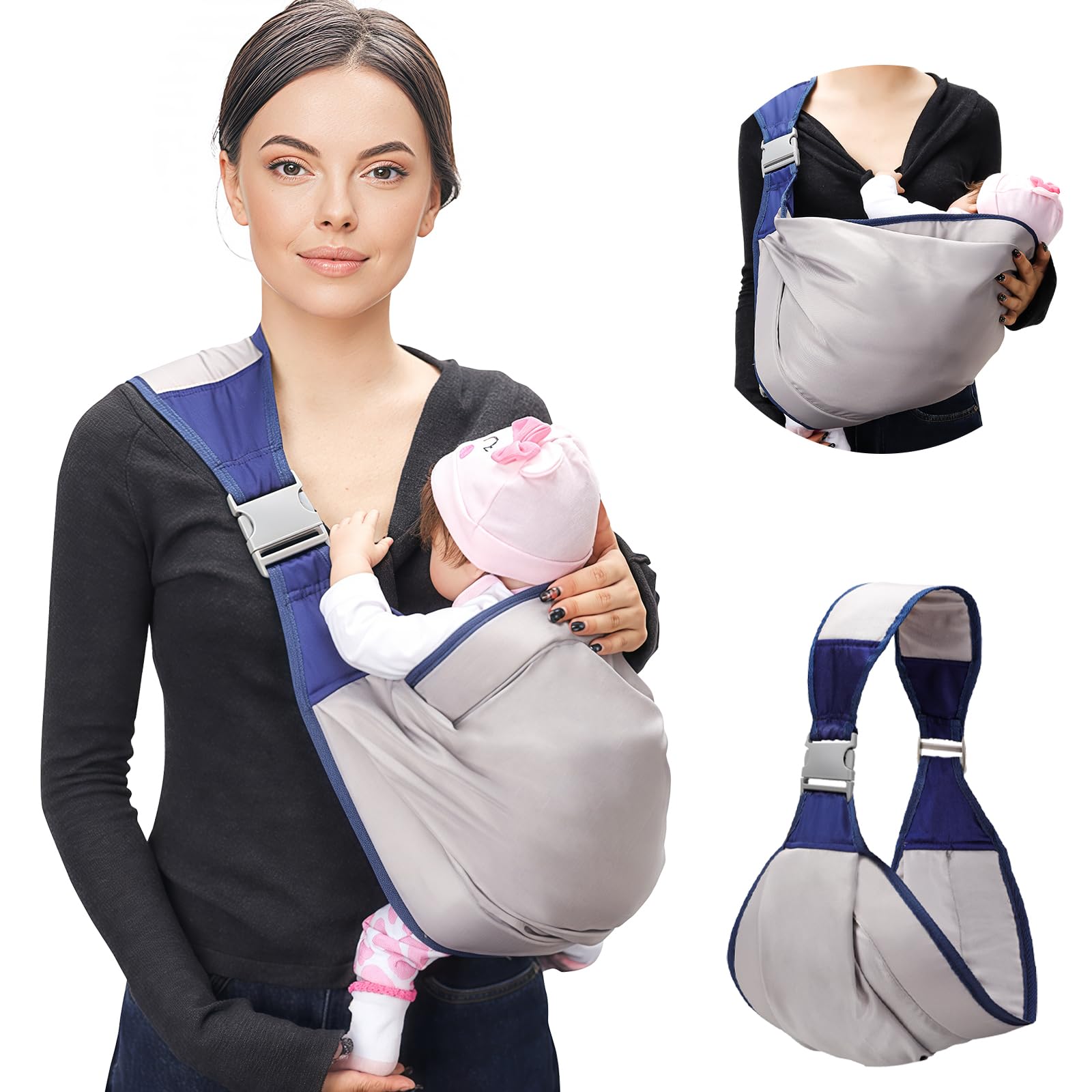 Baby Sling Carrier, Toddler Carrier, Adjustable Baby Hip Seat Carrier Newborn to Toddler, Lightweight Baby Wrap Sling, Non-Slip Baby Sling Carrying 7-40 lbs, Grey