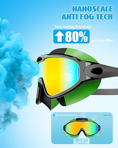 Vista 4 de Aegend Paquete de 2 gafas de natación de visión amplia, antivaho, UV, sin fugas, con tapones para los oídos para niños de 3 a 14 años