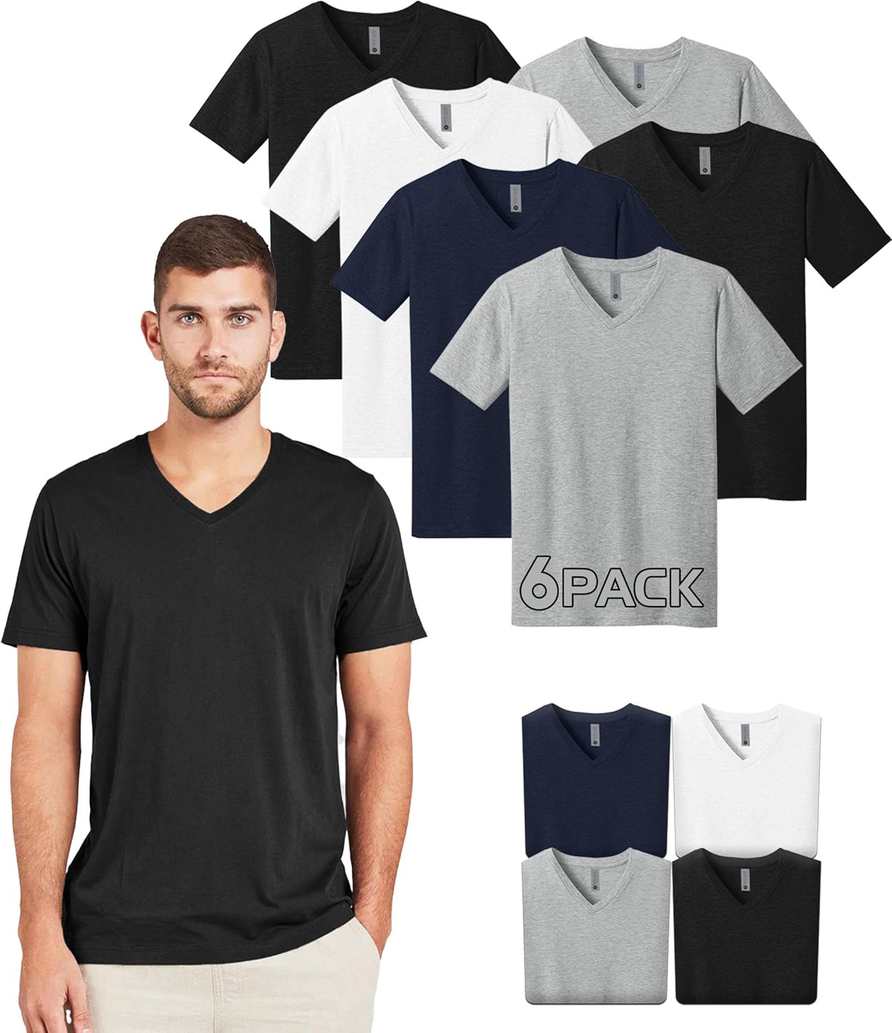 Next Level 3200 Men's V-Neck T-Shirts Multipack, Unisex Premium Fitted Cotton Bulk Shirt– Custom Color Set Remera para Hombre