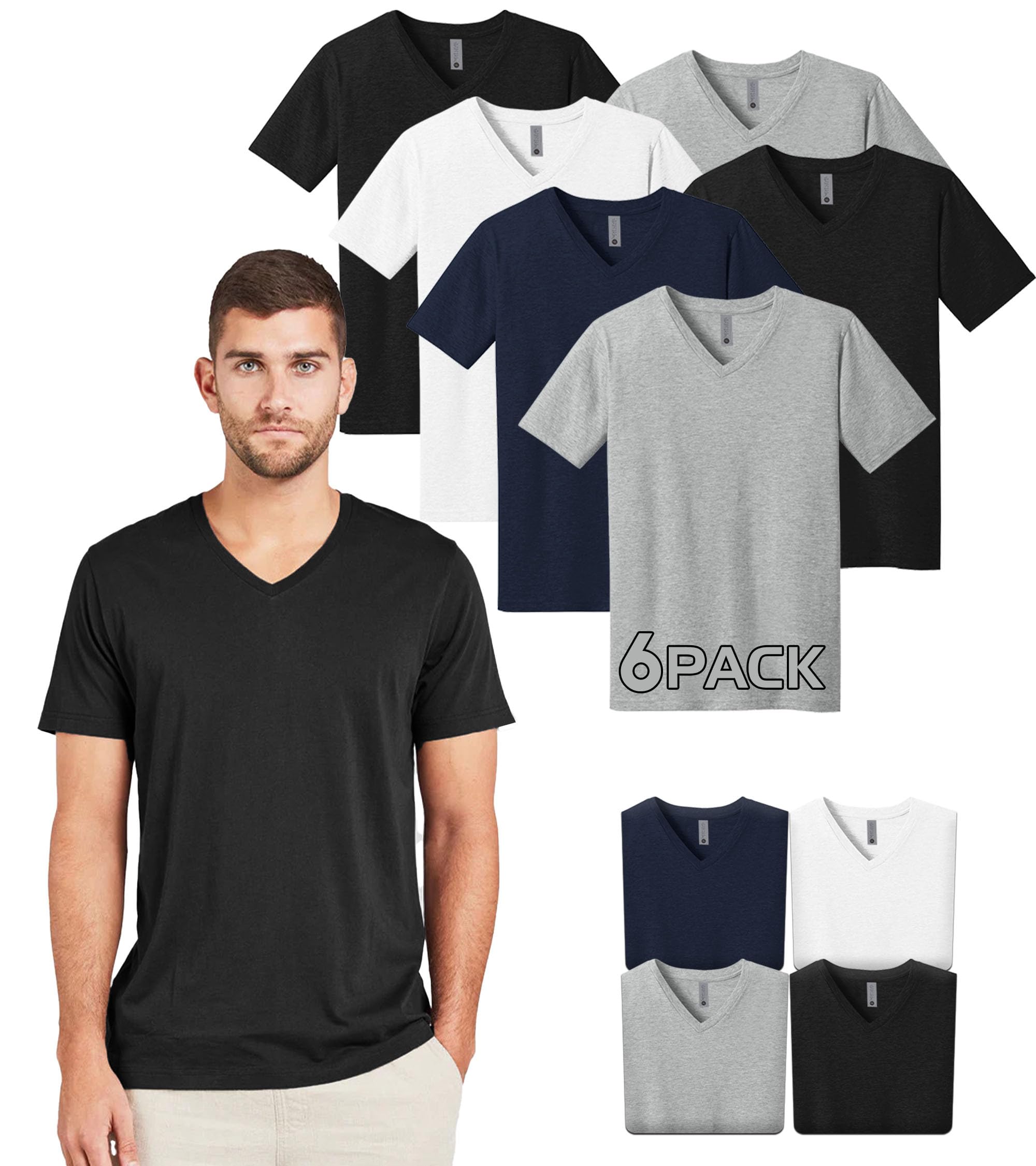 Next Level 3200 Mens V-Neck T-Shirts Multipack Unisex Premium Fitted Cotton Bulk Shirt Custom Color Set Remera para