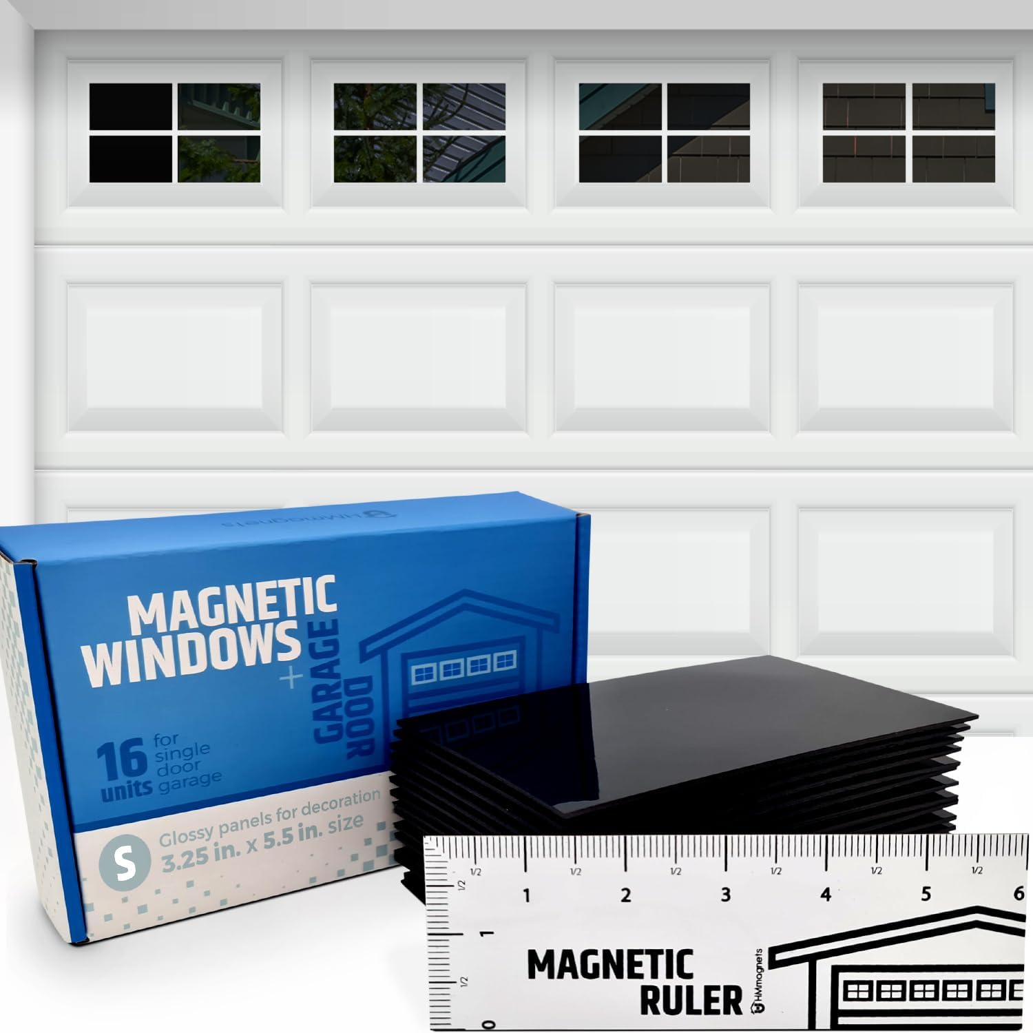 Strong & Glossy Magnetic Garage Door Windows (Size Small) - Looks Like Real Window Panels/Faux Panes - Easy to Align & Will Never Fall (Upgraded Magnets) | Fits 1 Car Garage | 16pcs 3.25"X5.5"