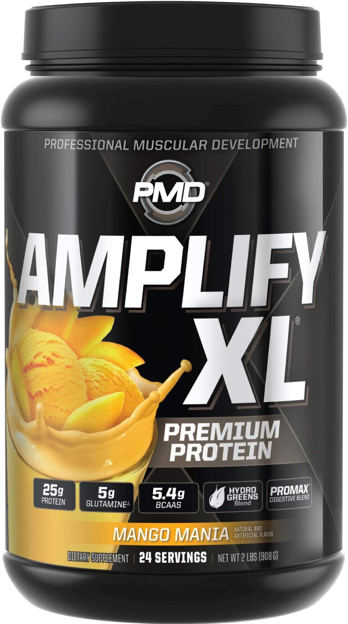 Sports Amplify XL Premium Whey Protein Supplement Hydro Greens Blend - Glutamine and Whey Protein Matrix with Superfood for Muscle, Strength and Recovery - Mango Mania (24 Servings)