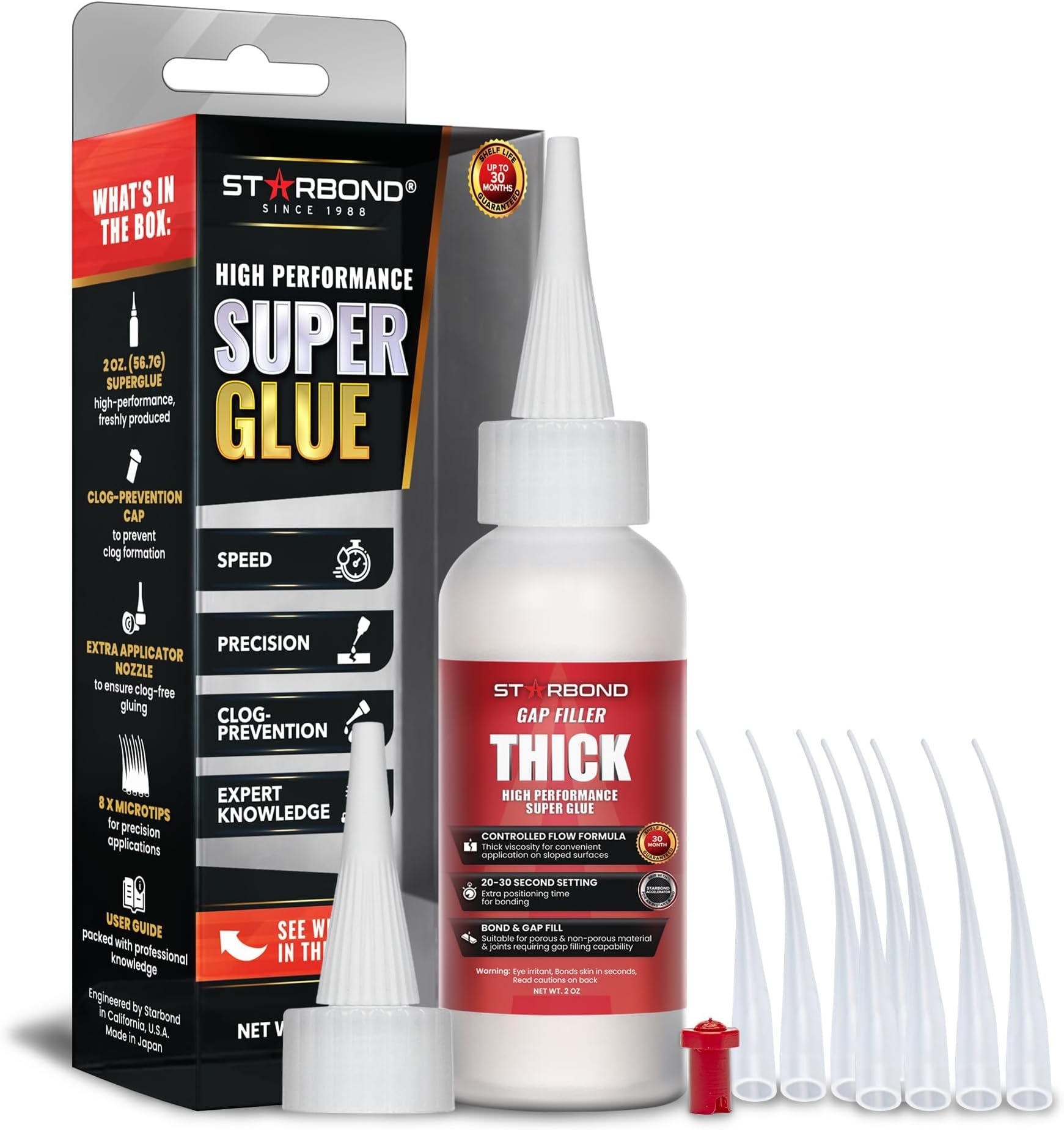 Starbond EM-2000 Thick, PREMIUM CA - Super Glue plus Extra Cap and Microtips, 2 oz. (For Woodturning, Hobby, Archery Fletching)