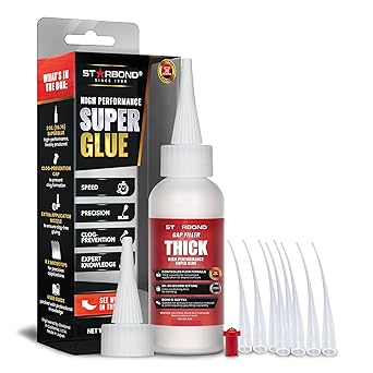 Starbond Thick Super Glue Pro Kit (2 oz) – Gap-Filling CA Glue (Cyanoacrylate Adhesive) – with Clog-Resistant Cap, Microtips & Extra Nozzle for Woodworking, Crafts, Carpentry, Archery Fletching