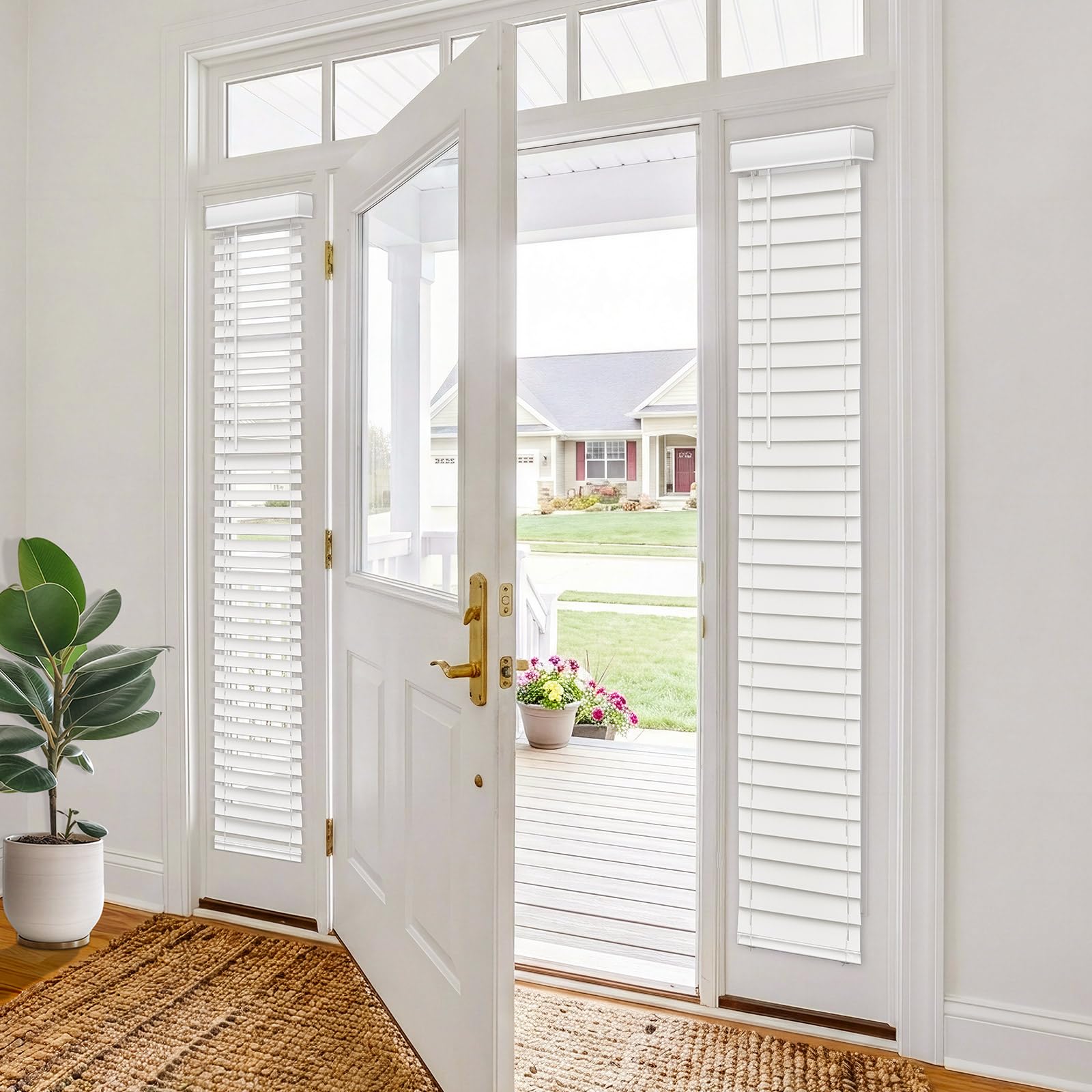 Photo 1 of Pasoun Cordless Sidelight Blinds, 10" x 72" White Faux Wood Horizontal Window Blinds for Front Door, 2" Slats with Adjustable Tilt Wand, Privacy Light Control for Narrow Windows and Entryways, 1 Pack