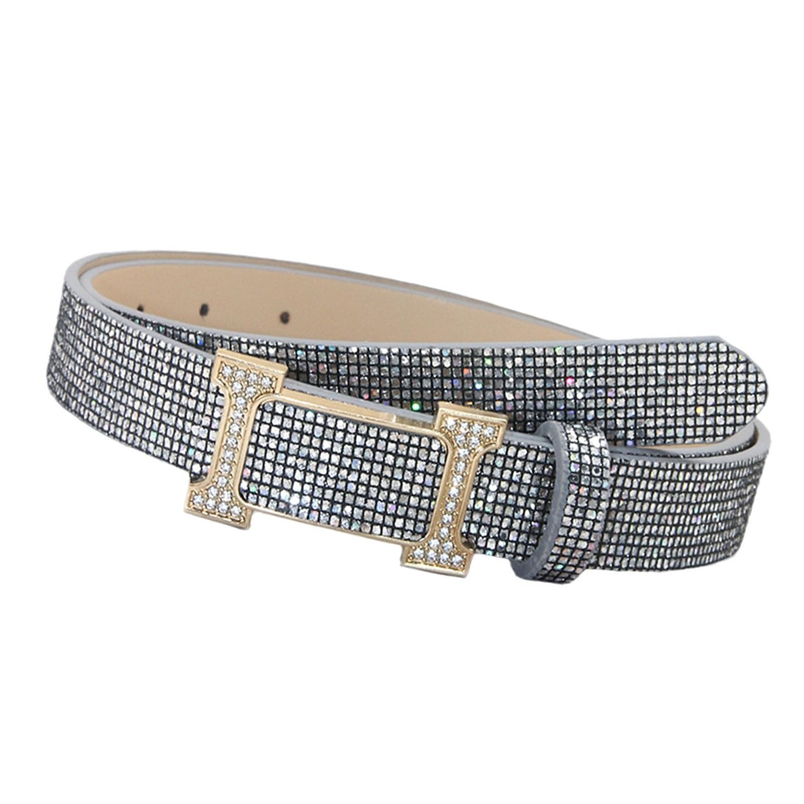 Vdaxvme Unisex Silvery Grey [Vdaxvme] Sparkly Crystal Embellished Waist Belt Pu Leather Comfortable Press Buckle Waistband Perfect For Formal Casual Occasions Party Belts For Women, 120