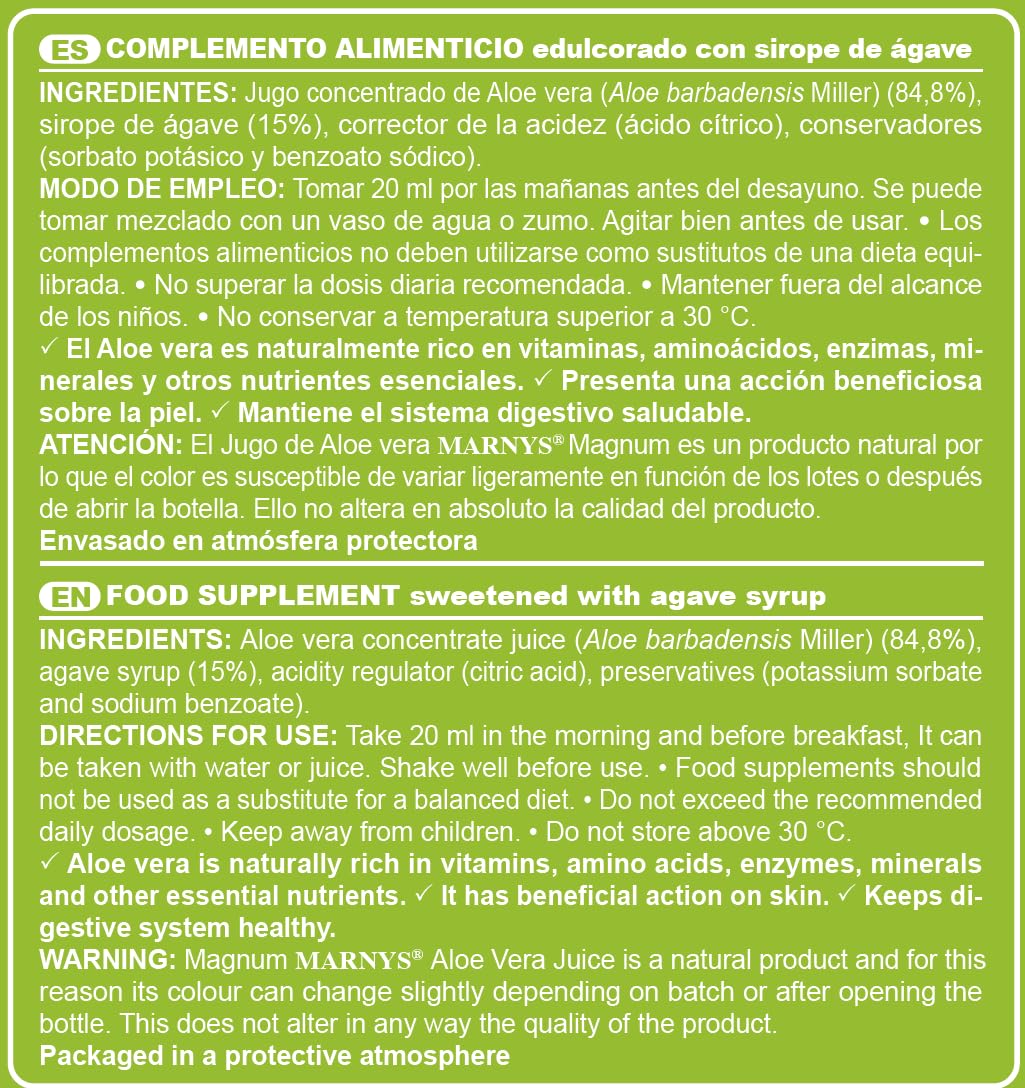 MARNYS Aloe Vera Juice 500ml, Refreshing Daily Aloe Vera Drink Food Supplement, Naturally Sourced Aloe for Digestive Wellness & Hydration as Part of a Balanced Lifestyle