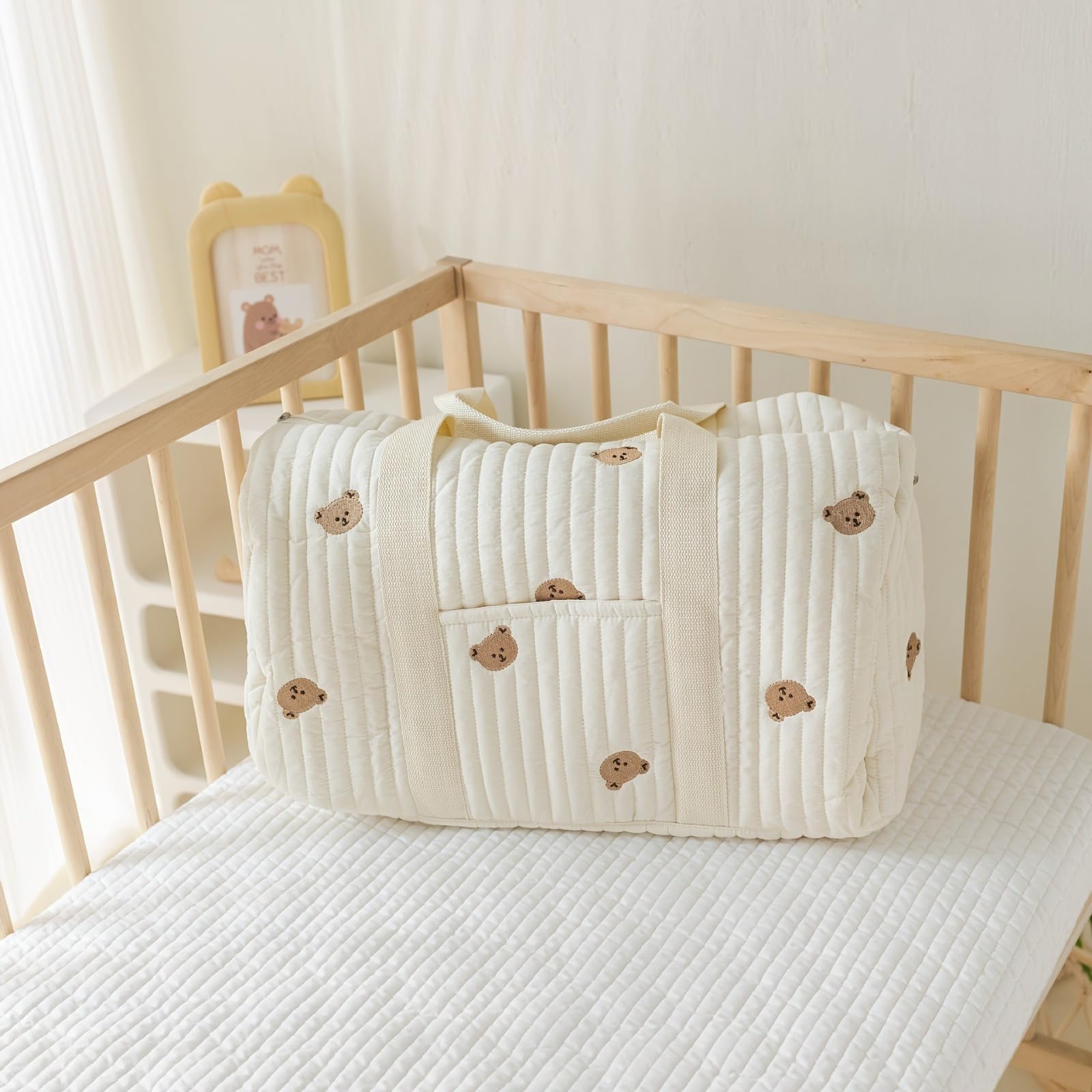 Sac d'accouchement Hôpital Maman Grande, Sac Poussette Ensemble de 2 Pièces, Bébé Changement, Épaule en Coton avec Broderie, Impression Mignon Portable Universel