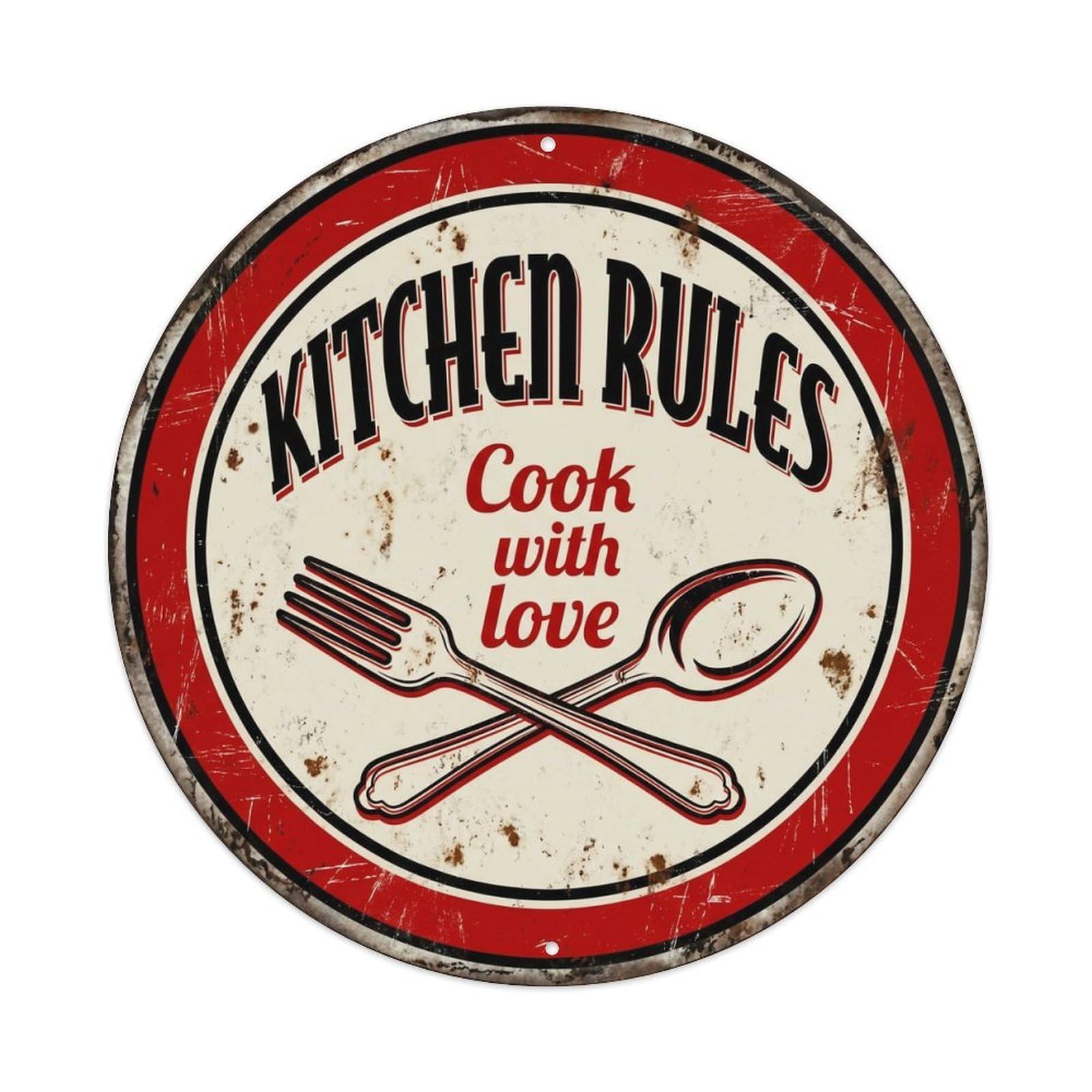 Kitchen Rules Classic Hanging Accessory Retro Slogans Metal Tin Sign Plaque Wall Decor for Cafe, Club, Garden Round Metal Poster 8x8Inch