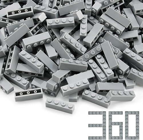 Feleph Juego de 360 piezas de ladrillos de 1 x 4 pulgadas, gris claro, gris piedra media, piezas clásicas, construcción creativa, juego de bloques