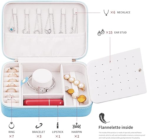 Miniatura 3 de SANQIANWAN Joyero de viaje de cuero de lujo para mujer, estuche de viaje portátil, anillos, aretes, collar, organizador multifuncional, regalo para