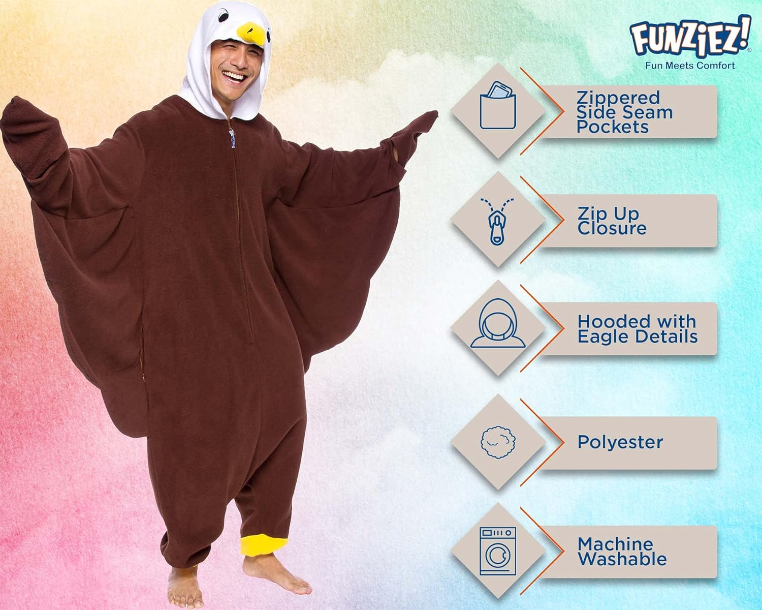 Funziez! Eagle One Piece - Plush Adult Bird Animal Costume Jumpsuit - Image 4