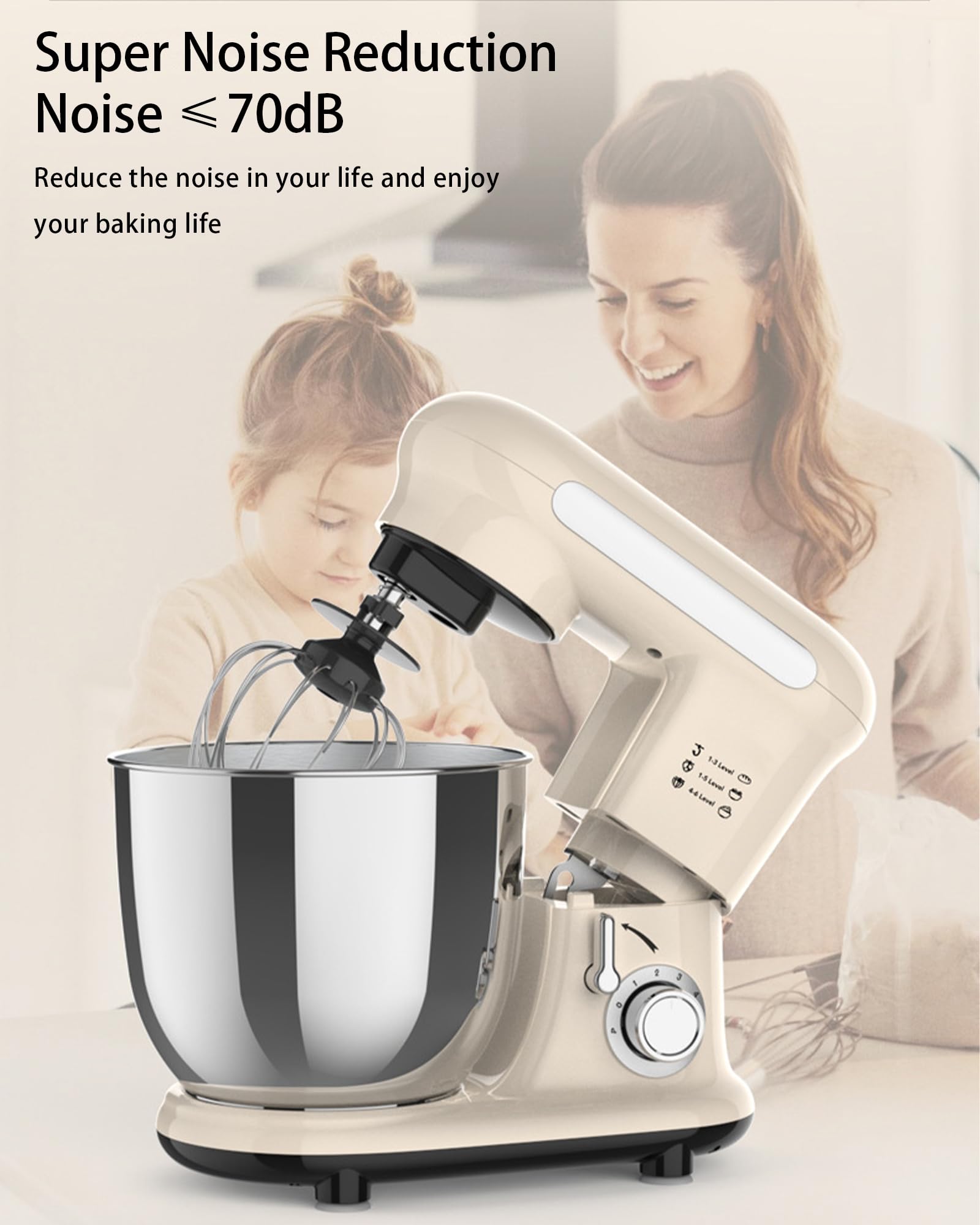 3,5L Impastatrice Da Banco, Robot Da Cucina Elettrico 1000W con Regolazione A 6 Velocità, Gancio Per Impasto & Frusta Per Uova & Paletta Mescolatrice, Macchina Per Torte Per impastare la pasta