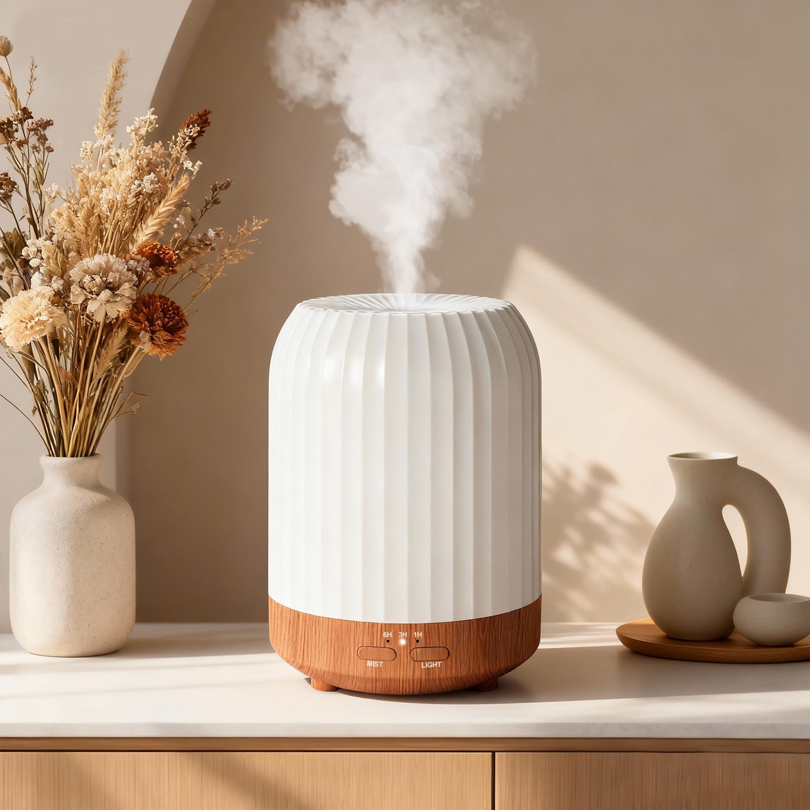 Diffusore di Oli Essenziali, Diffusore Oli Essenziali Nebulizzatore con Luce a 7 Colori，Umidificatore Ambiente Oli Essenziali Protezione da Interruzione di Corrente（250ml)
