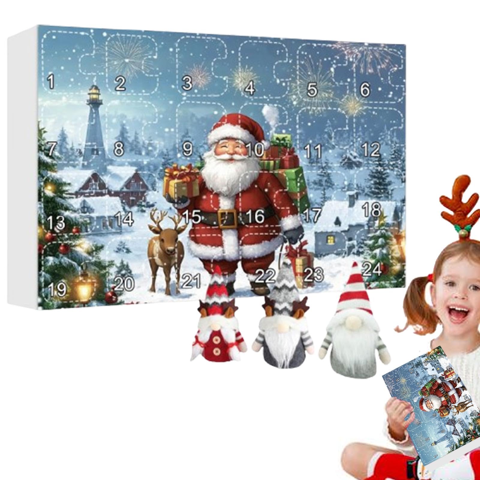 Calendario 'Avvento 2024 con natalizio, calendario 'avvento di | Natale Gonks, conto alla rovescia per 24 giorni, decorazione natalizia per bambini, 35 x 25 x 5 cm