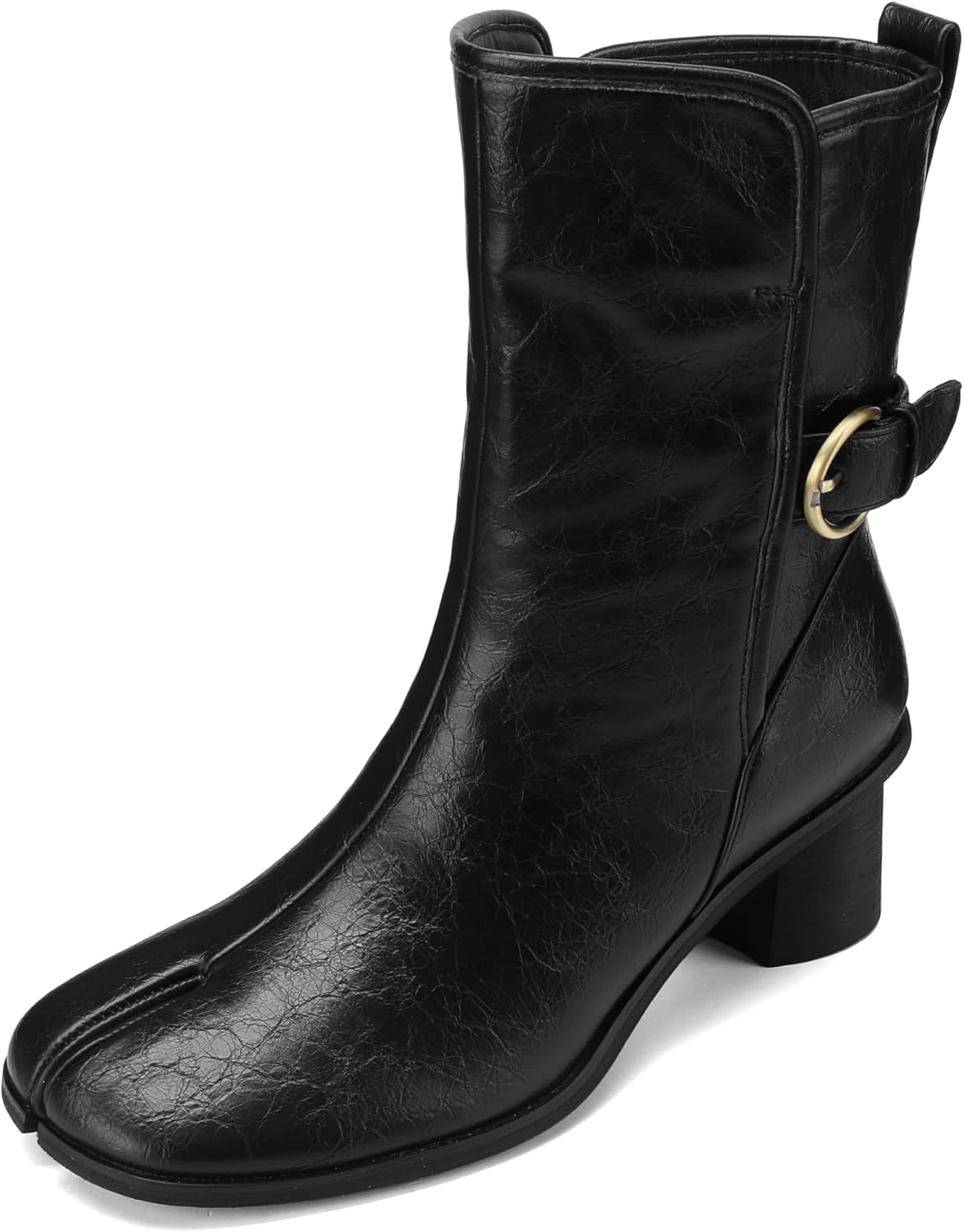 Split Toe Women Cowgirl Boots, Mid Calf Tabi Cowboy Boots Ankle Booties Short Block Heeled Shoes