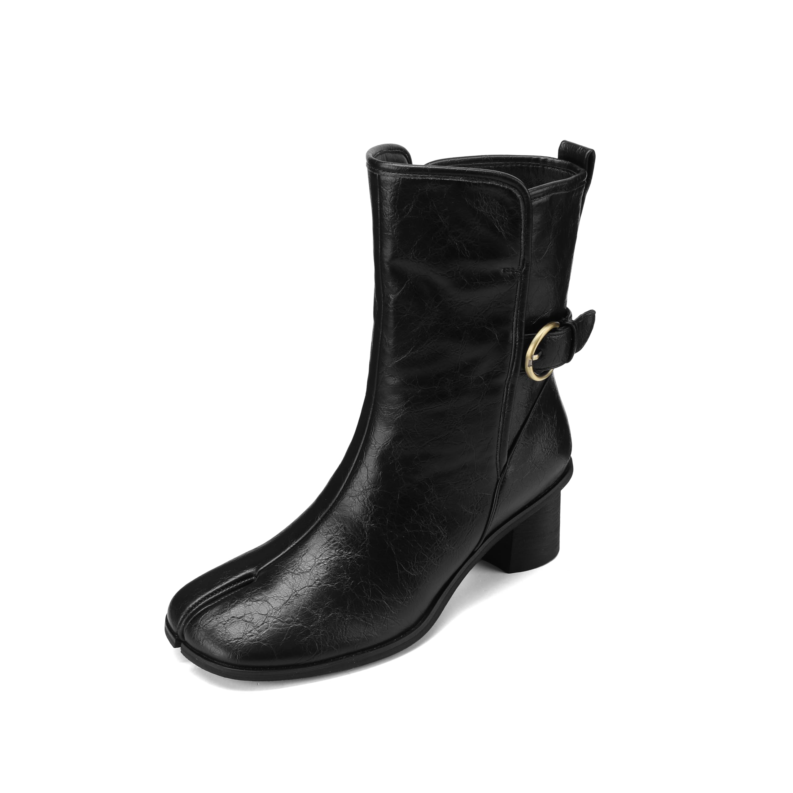 Split Toe Women Cowgirl Boots Mid Calf Tabi Cowboy Boots Ankle Booties Short Block Heeled Shoes