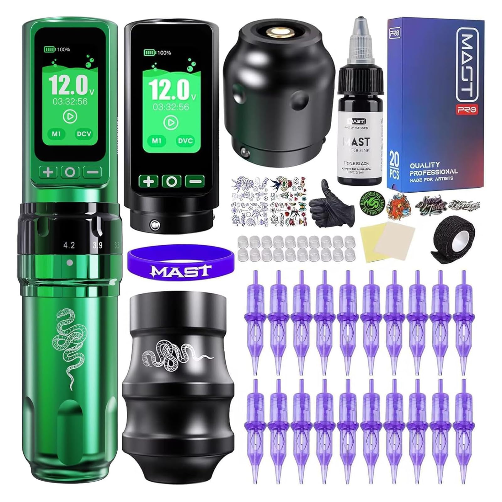 Dragonhawk Tattoo Maschine Set Fold Pro Year of Snake Edition KabelloseTattoo Pen Adjust Stroke Length 2,4-4,2mm, CordlessTattoo Gun von Mcore-C3, 3000mAh mit 2 Akkus & 2 Griffen für Künstler | Kabellose Tätowiermaschine Snake Edition, Mcore-C3 Motor,3000