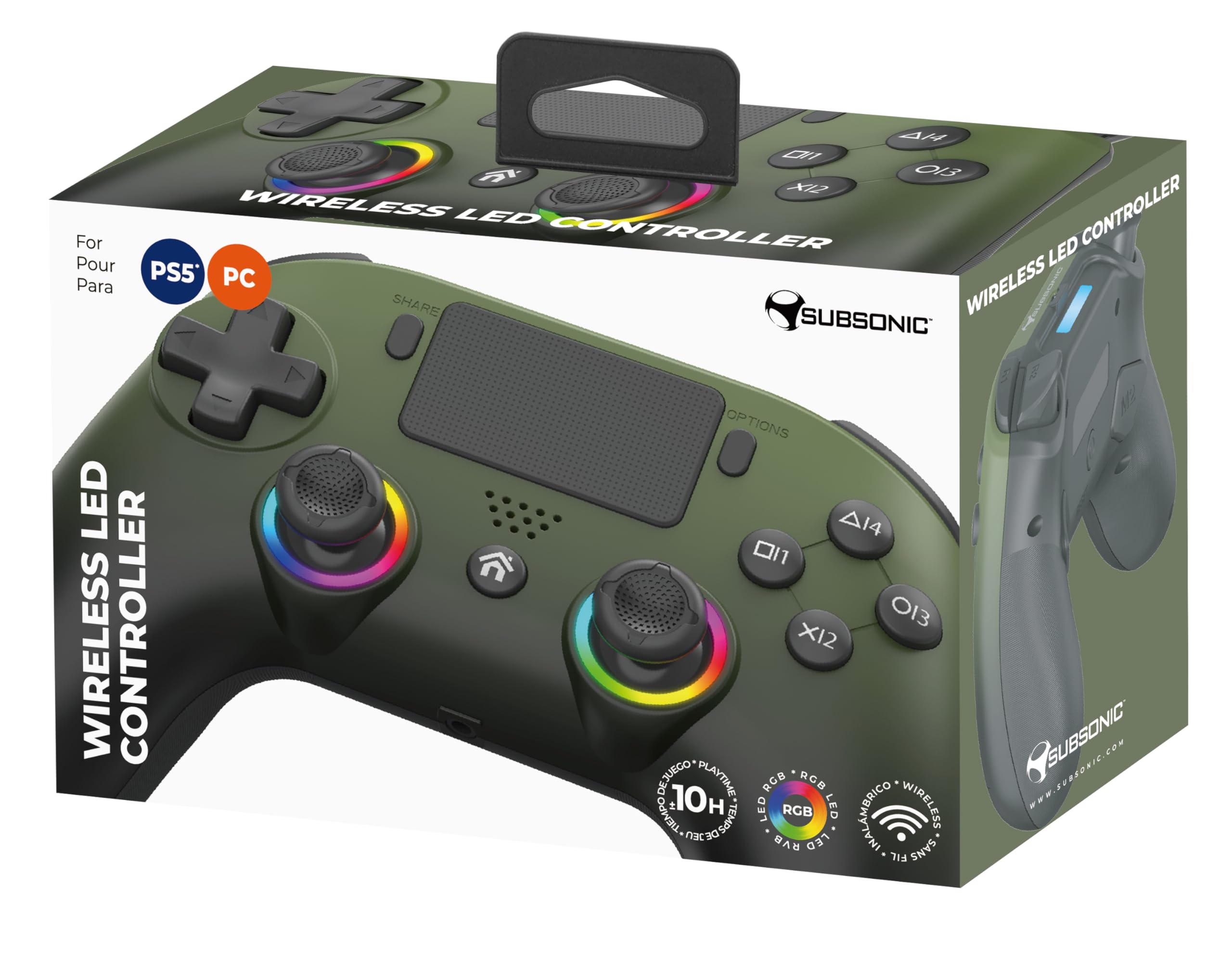 SUBSONIC - Kabelloser Controller für PS5 und PC - RGB LED - Grün | Ergonomisch, Programmierbare LEDs, Vibrationsfunktion, Touchpad, Programmierbare Paddles – Kompatibel mit PS5 und PC