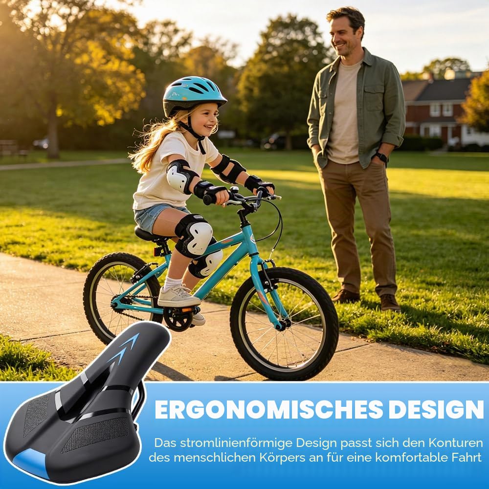Fahrradsattel Kinder, Extra Gepolsterter Weiches Fahrradsattel Kinder, Wasserdicht Bequemer Kindersattel Fahrrad Für Mountainbike Rennrad Alle Fahrradtypen Geeignet, Blau