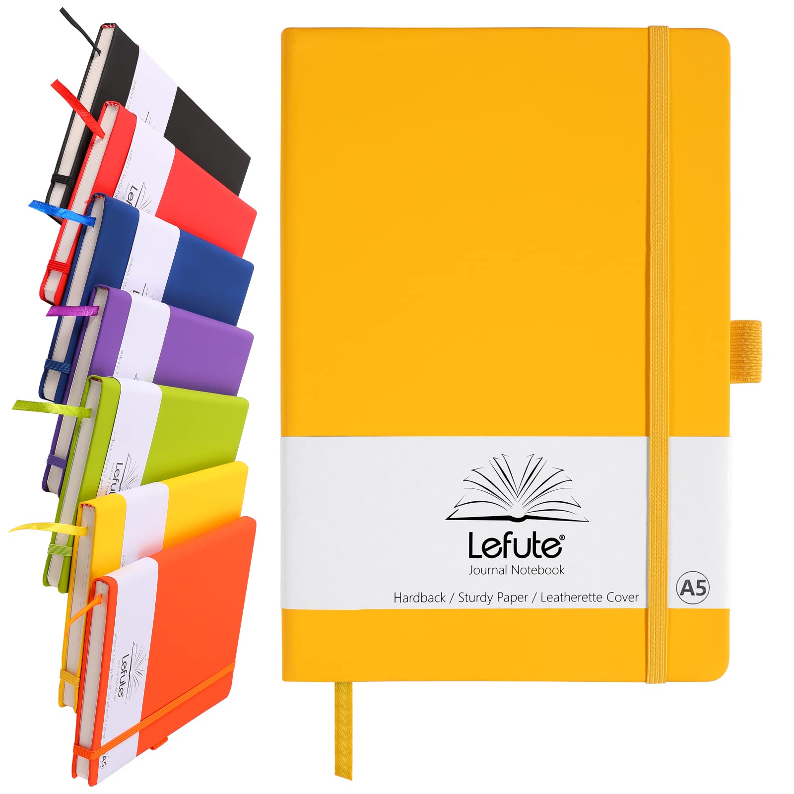 A5 Notebook, Notebook A5 200 Pages 80 GSM Journal Notebook Hardback Notepad with Lined Pages, Pen Loop, and Inner Pocket (Yellow)