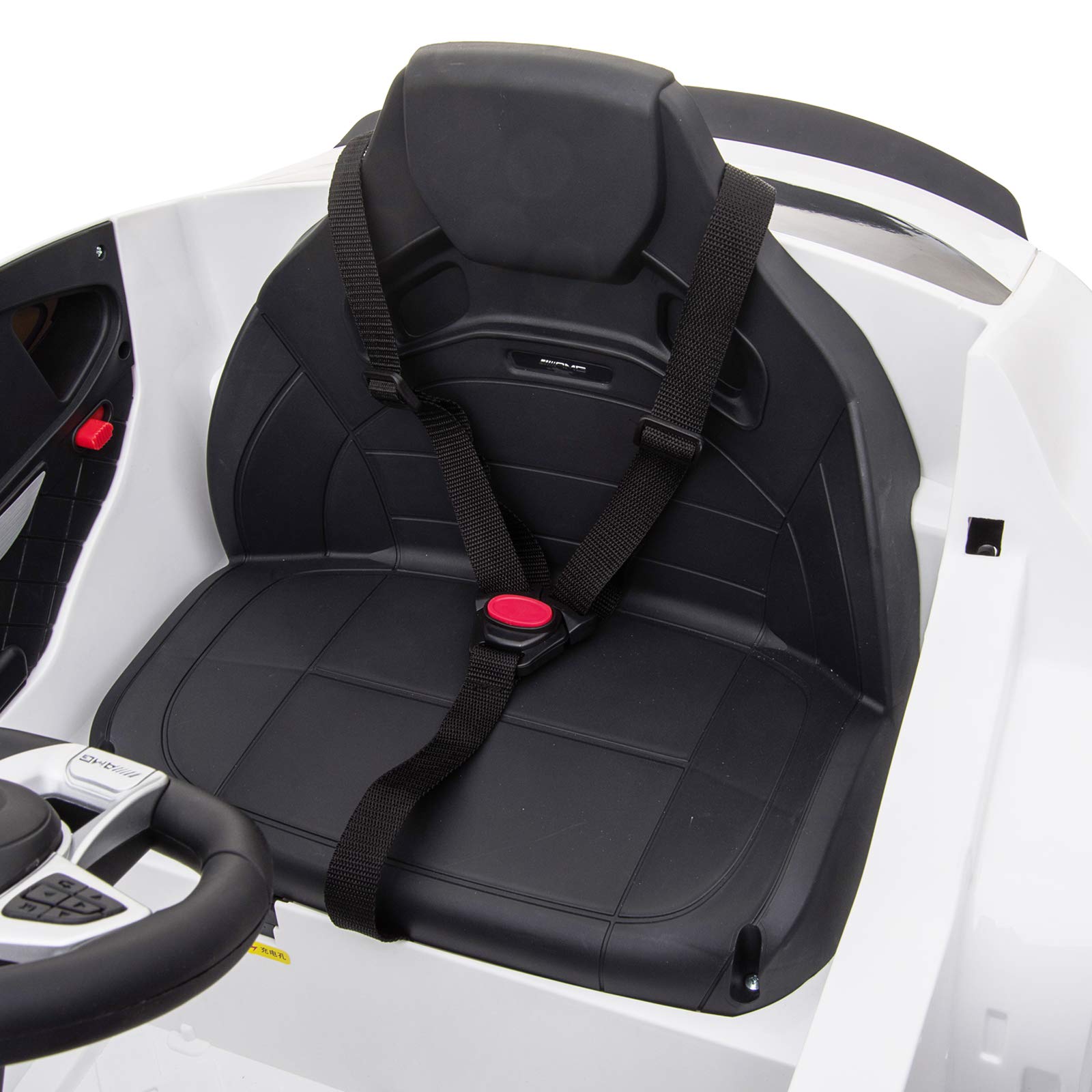 HOMCOM Kinderfahrzeug 12V Mercedes-Benz AMG GLC63S Coupe Weiß | Elektroauto mit Fernbedienung Sicherheitsgurt 2 x 35W Motoren MP3 37-60 Monate Schwarz 115 x 70 x 55 cm