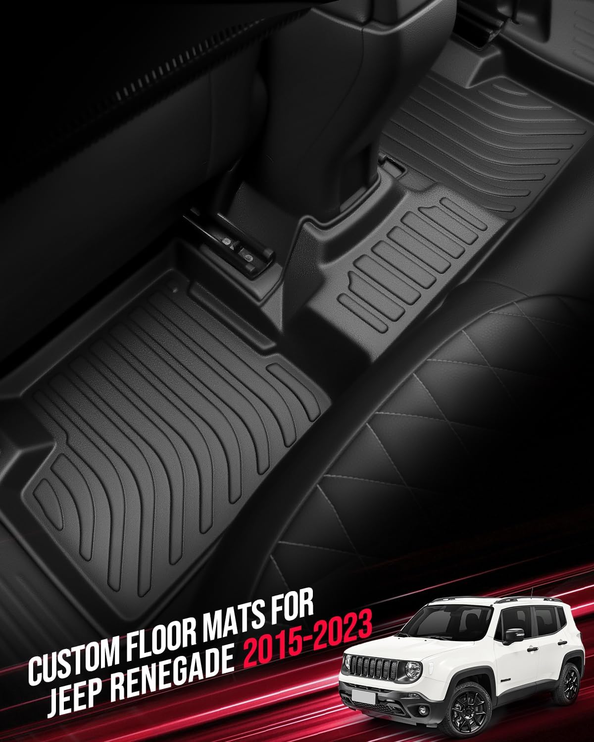 DiffCar® for Jeep Renegade Floor Mats & Cargo Liner 2023 2022 2021 2020 2019 2018 2017 2016 2015, All-Weather Rubber Front Rear Trunk Carpet for Renegade Car Accessories, 4PCS TPE Balck (Not for Sport